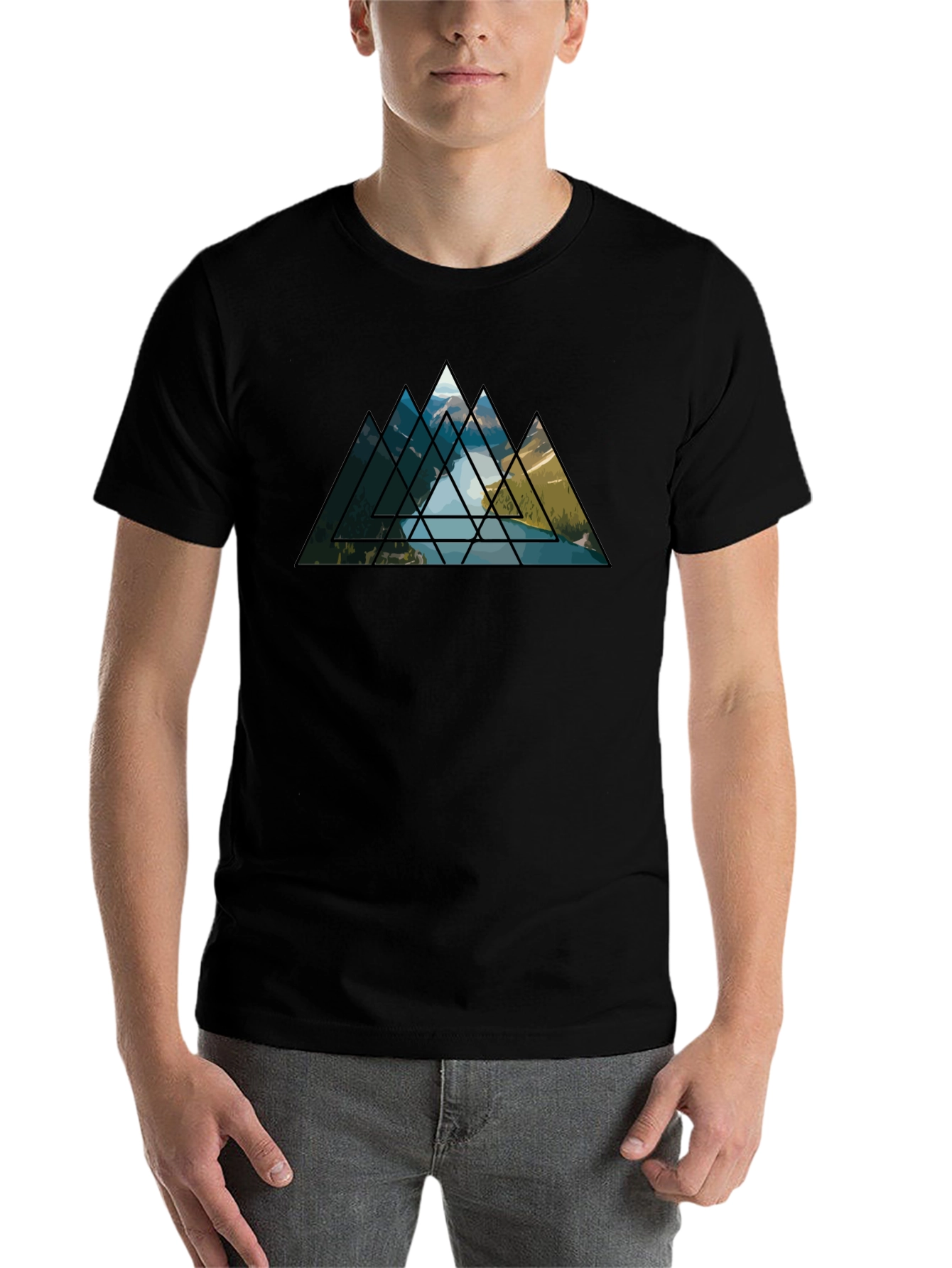 Black Geometric Mountainscape Graphic Tee view 7