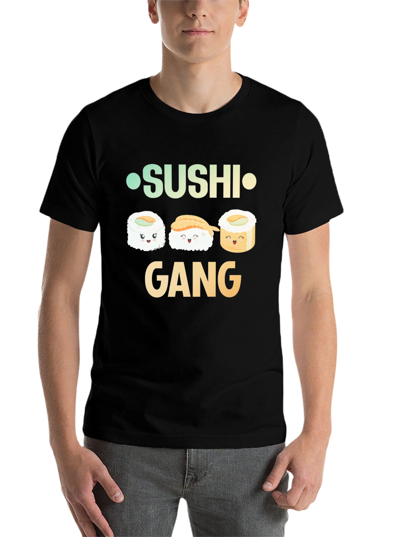 Black Sushi Gang Graphic T-Shirt - Black Crew Neck Tee view 7