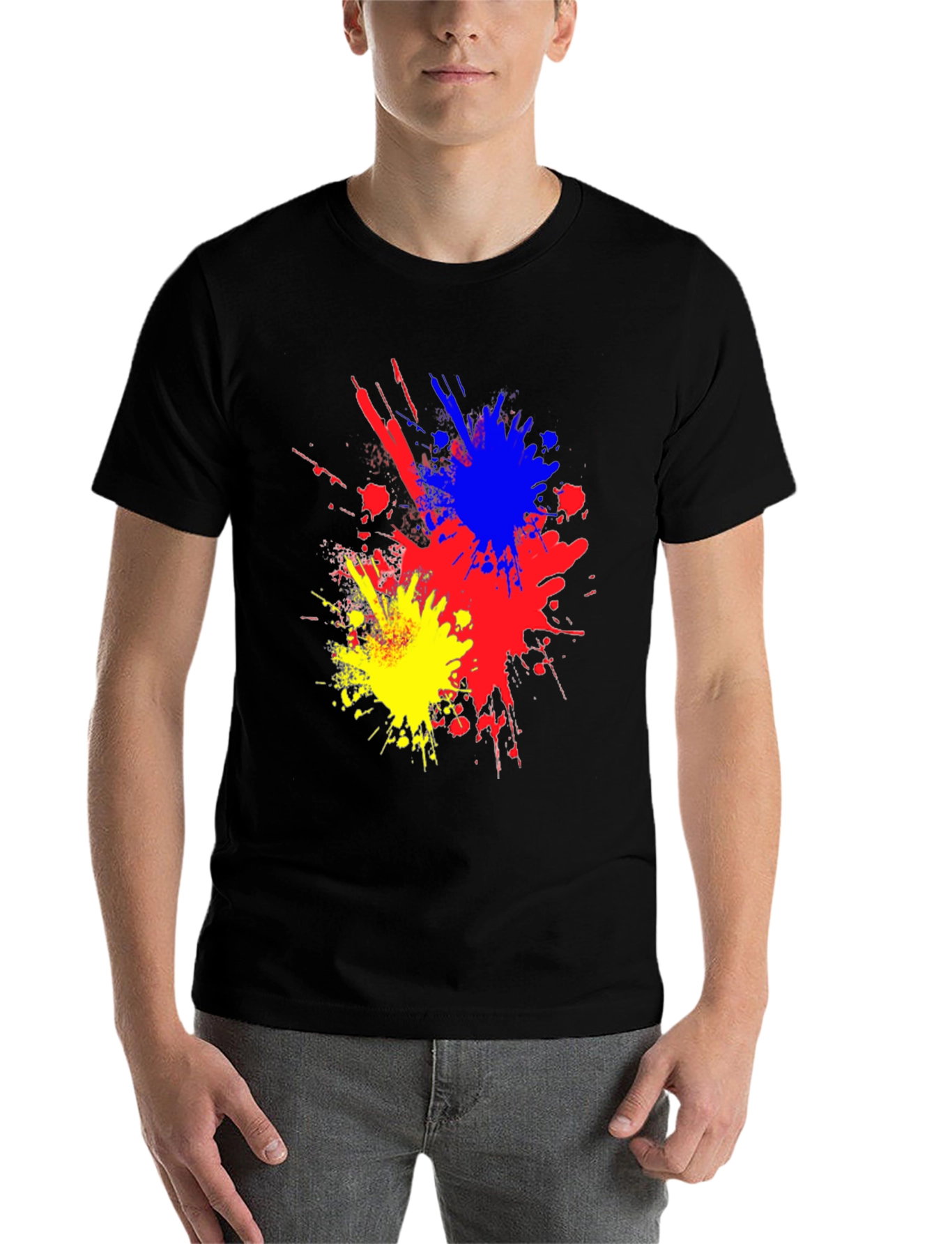 Black Abstract Paint Splatter Graphic Black T-Shirt view 7