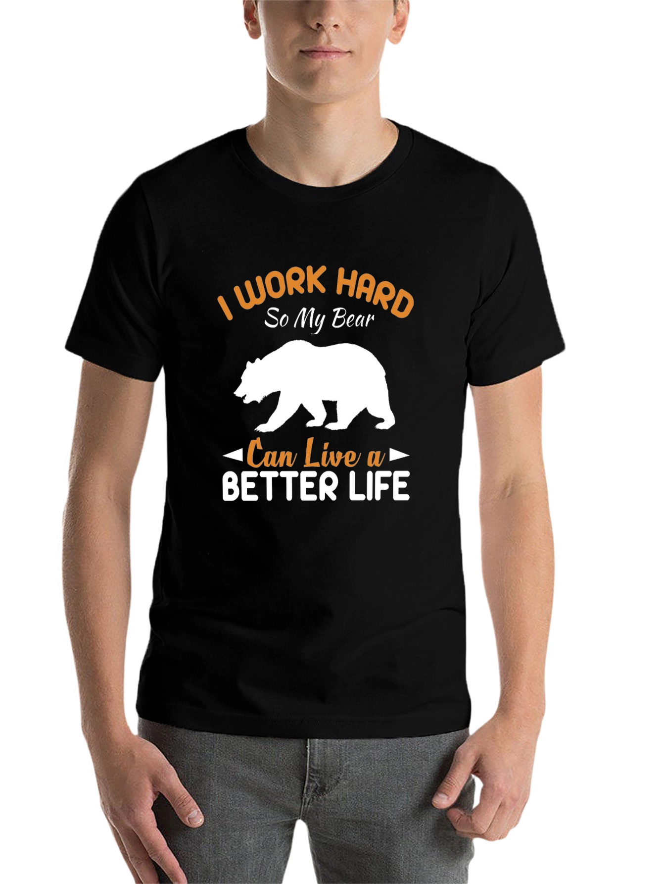 Black I Work Hard For My Bear T-Shirt view 7