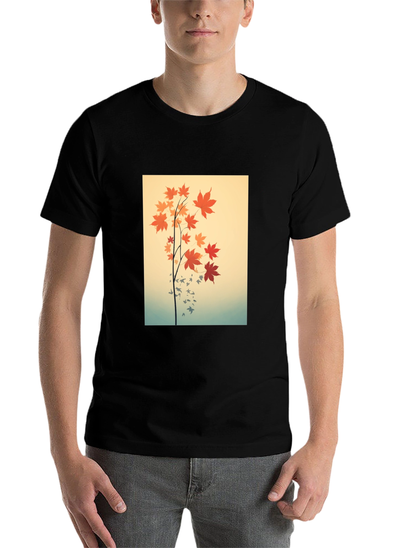 Black Autumn Leaves Graphic Black Tee view 7