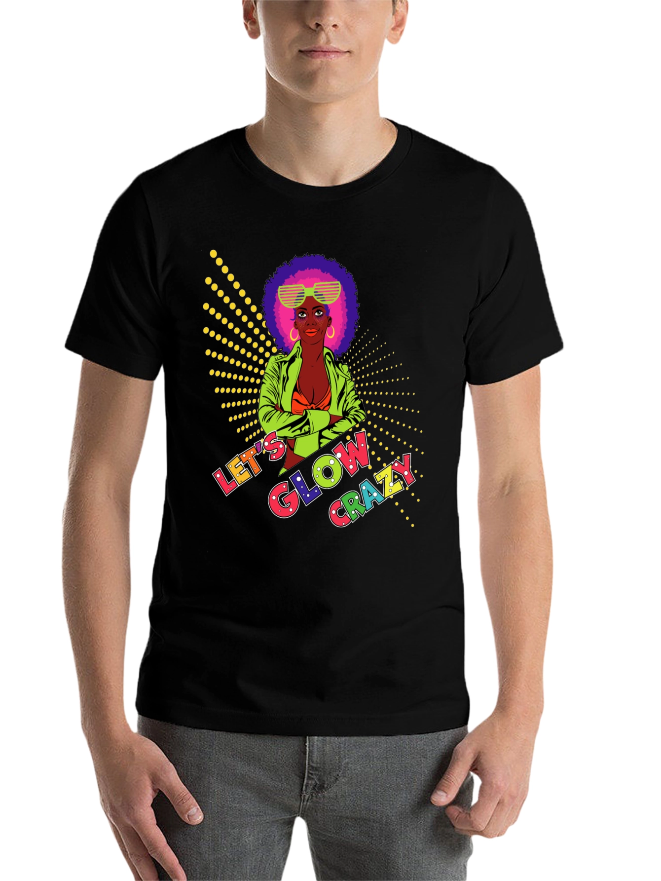 Black Let's Glow Crazy Graphic Tee view 7