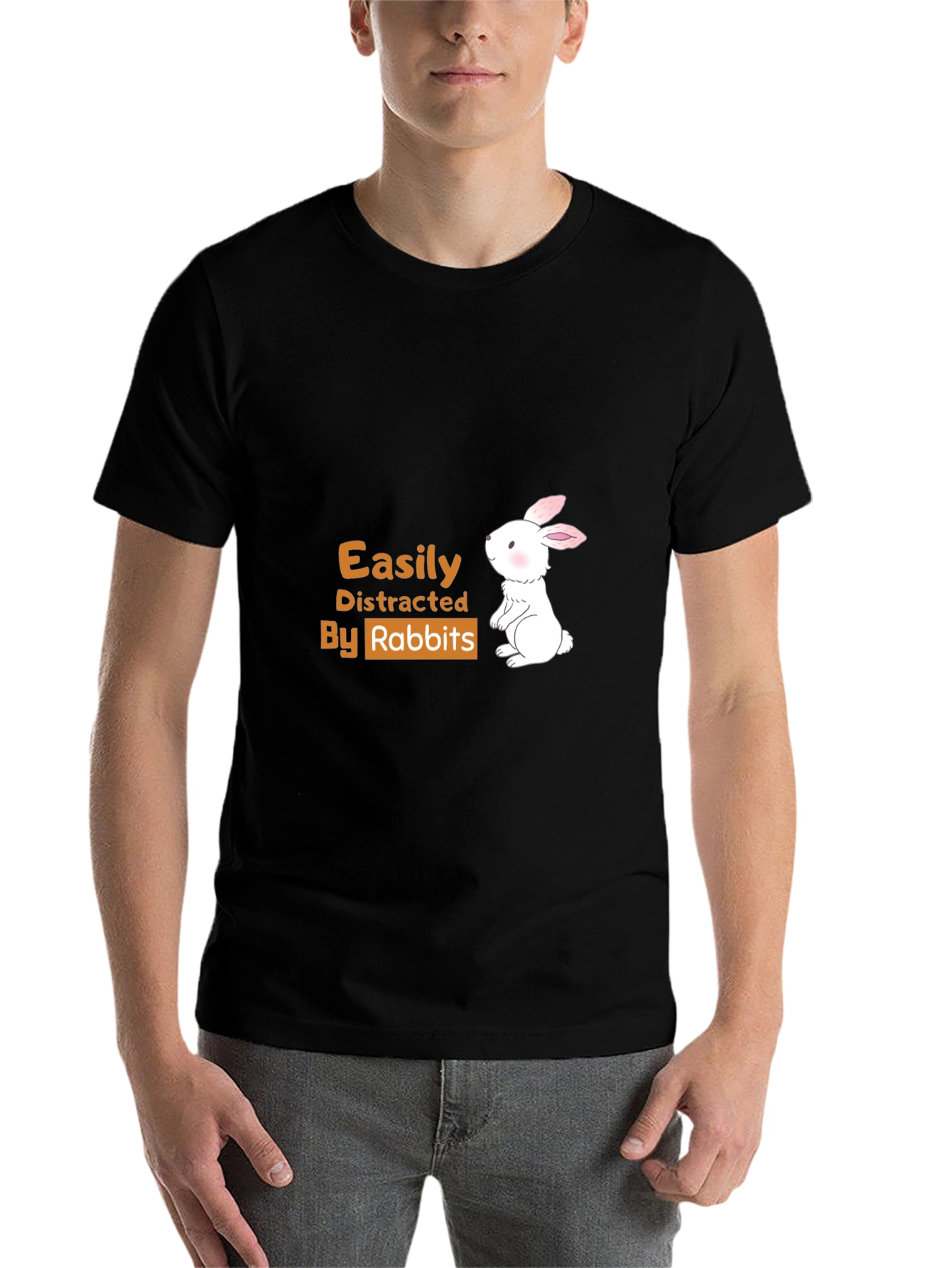 Black Easily Distracted By Rabbits T-Shirt view 7