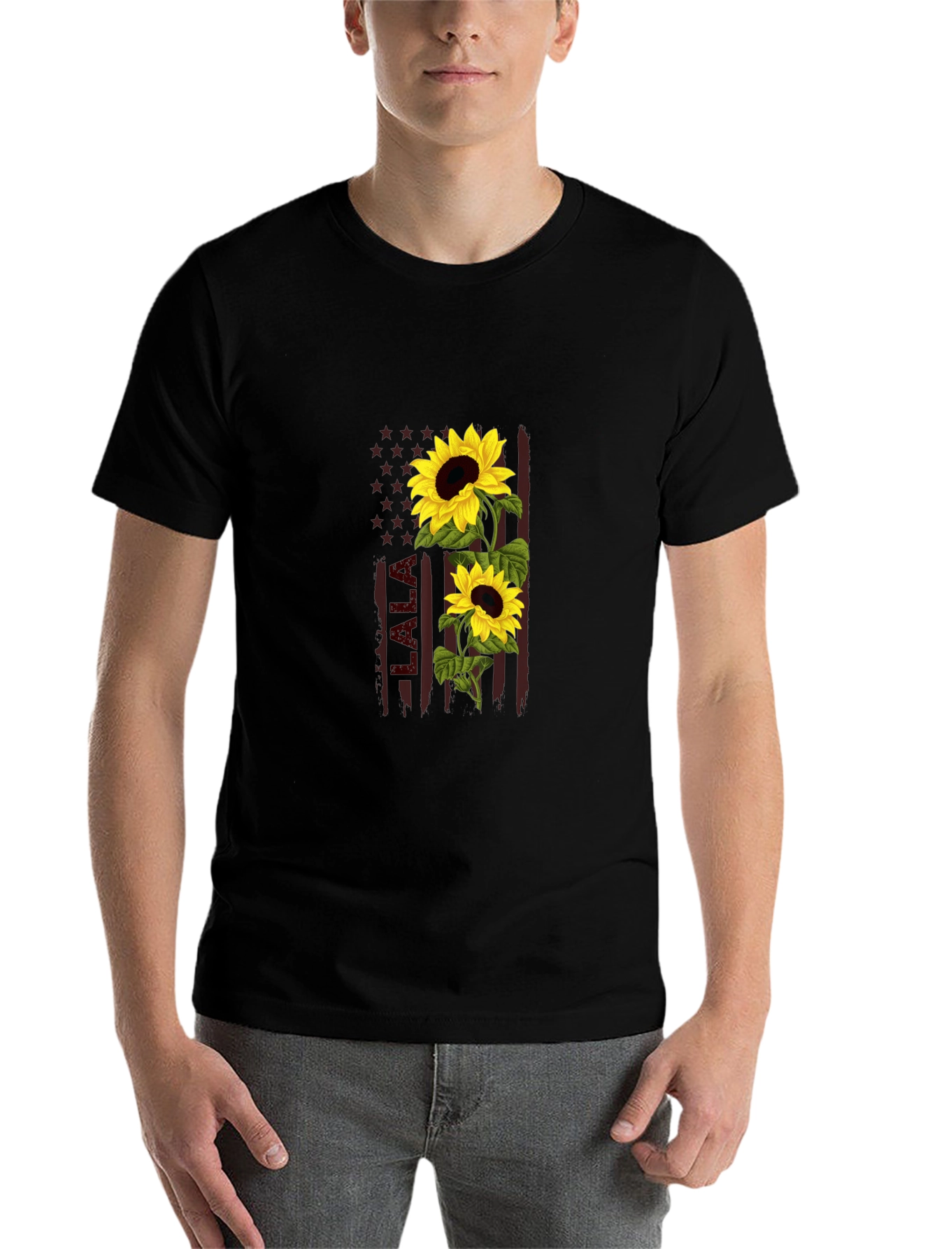 Black Sunflower American Flag Graphic Tee view 7