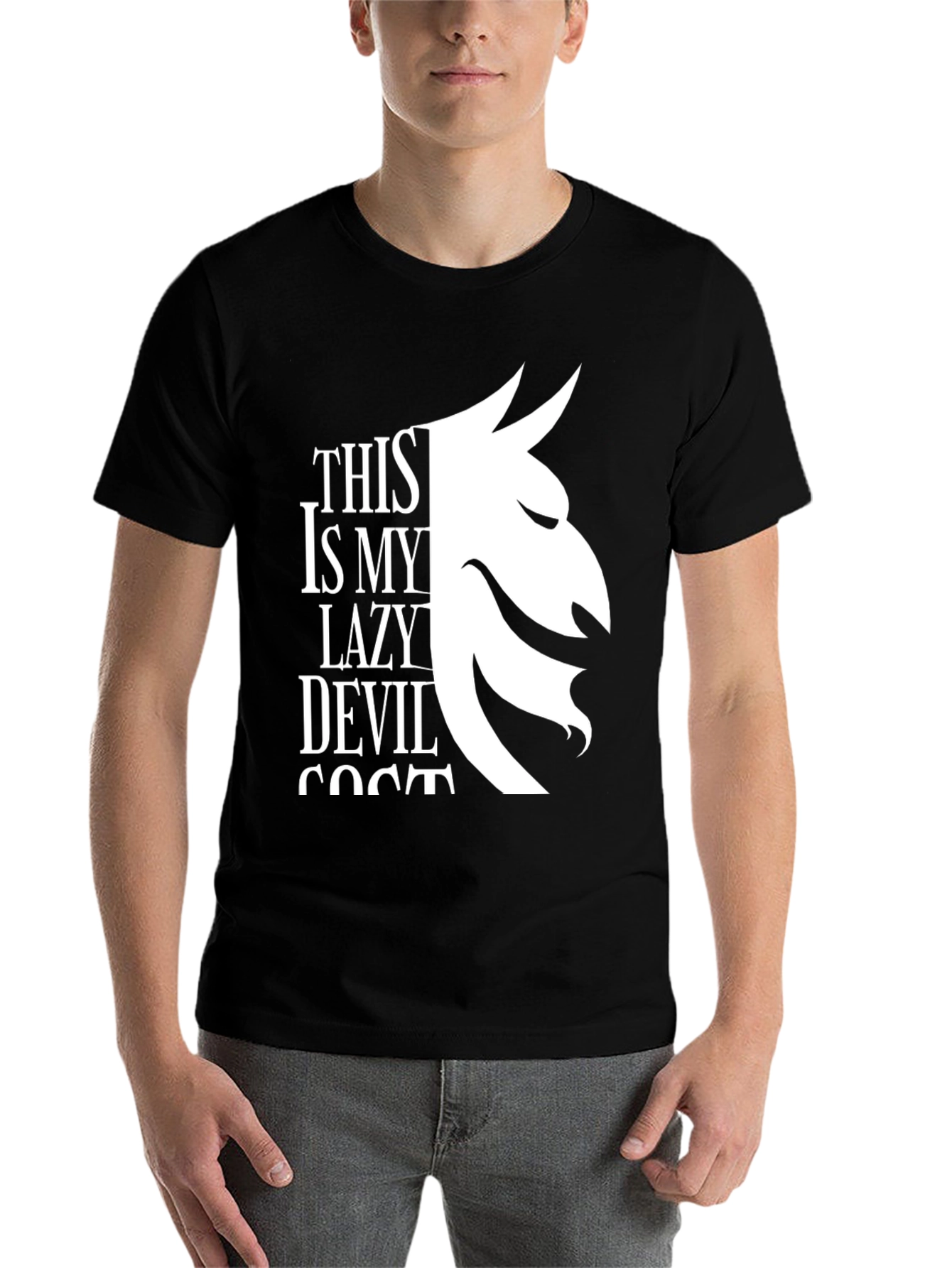 Black Lazy Devil Costume T-Shirt - Black Graphic Tee view 7