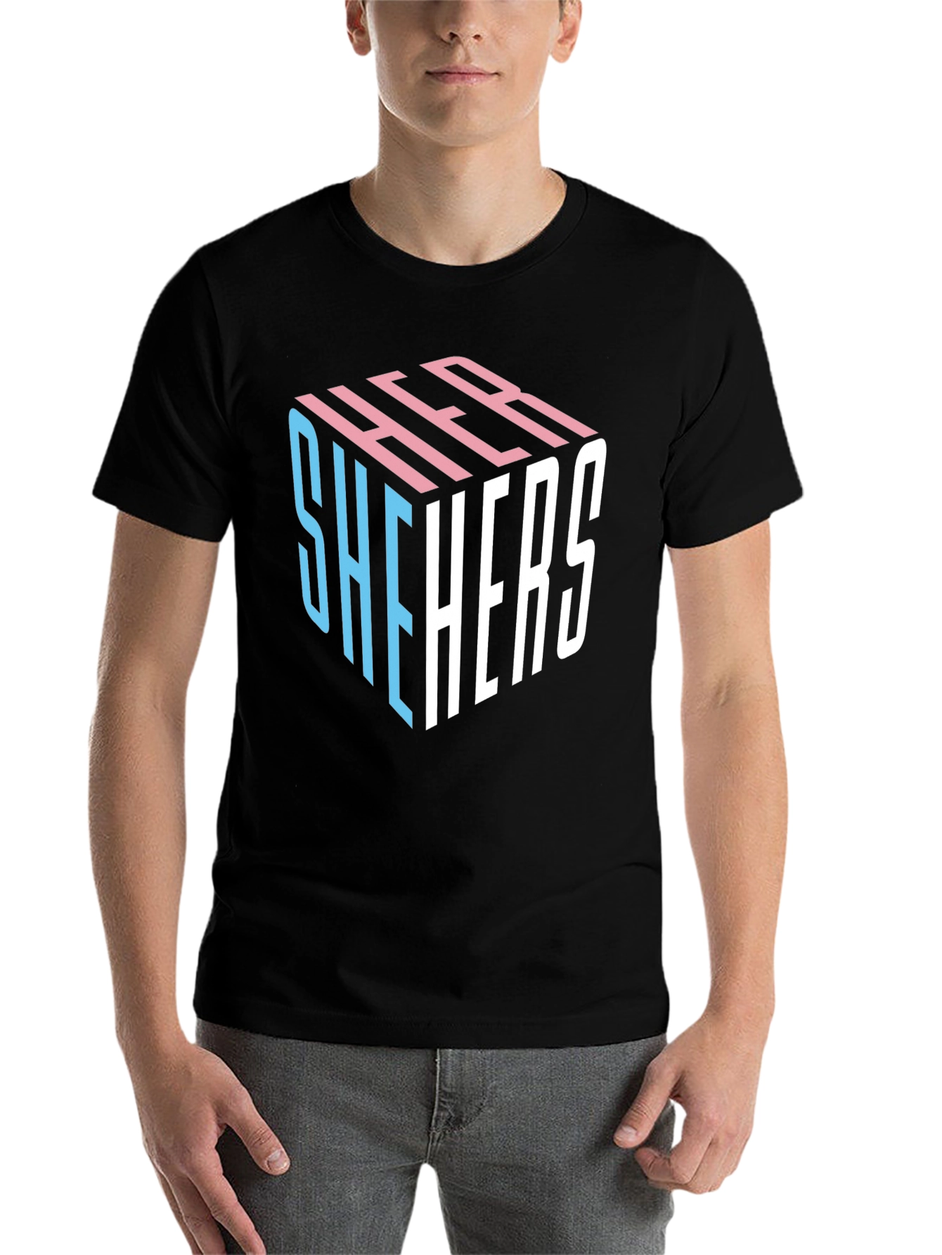 Black She Hers LGBTQ+ Pride Cube T-Shirt view 7