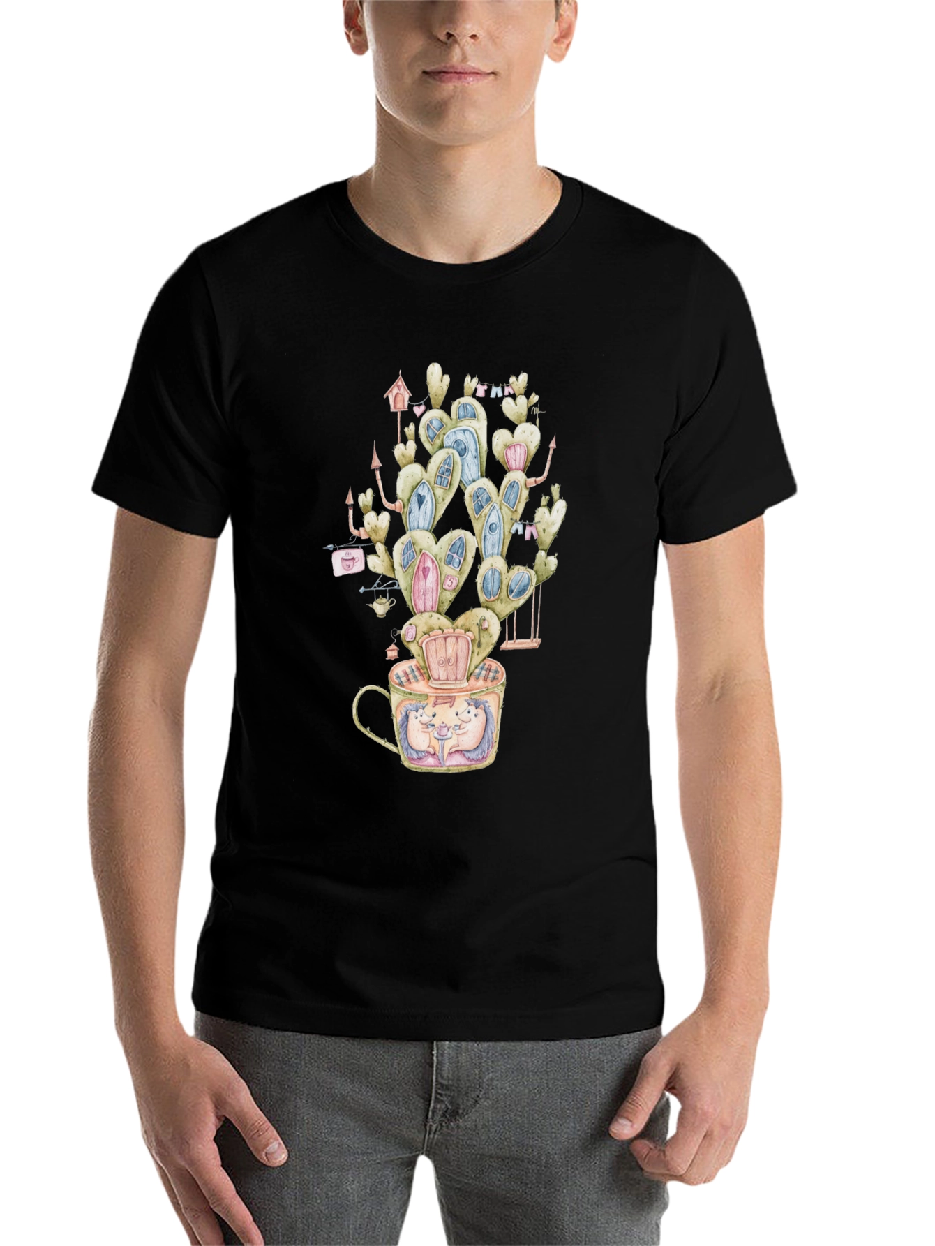 Black Whimsical Hedgehog Cactus Tee view 7
