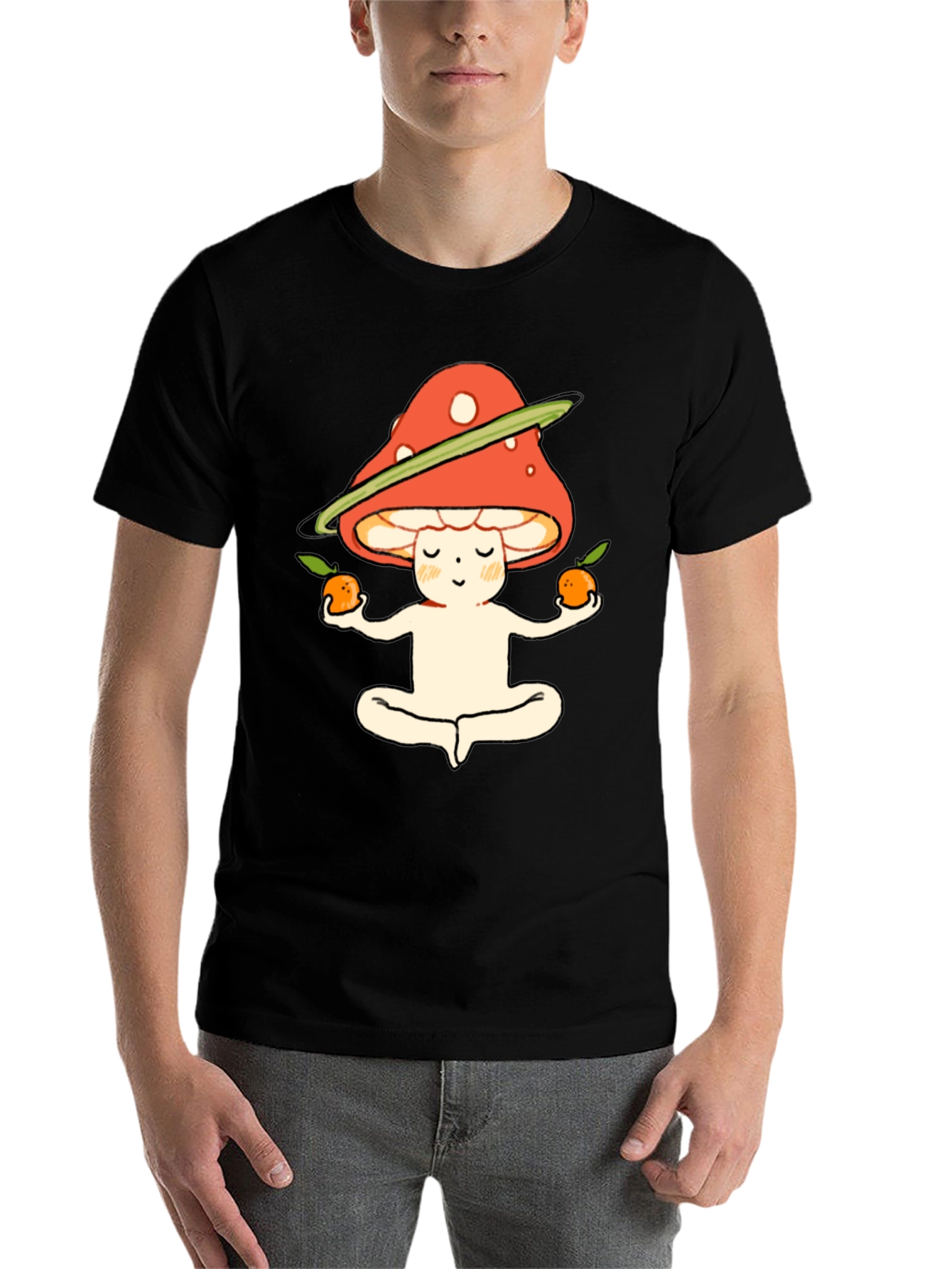 Black Meditating Mushroom T-Shirt view 7