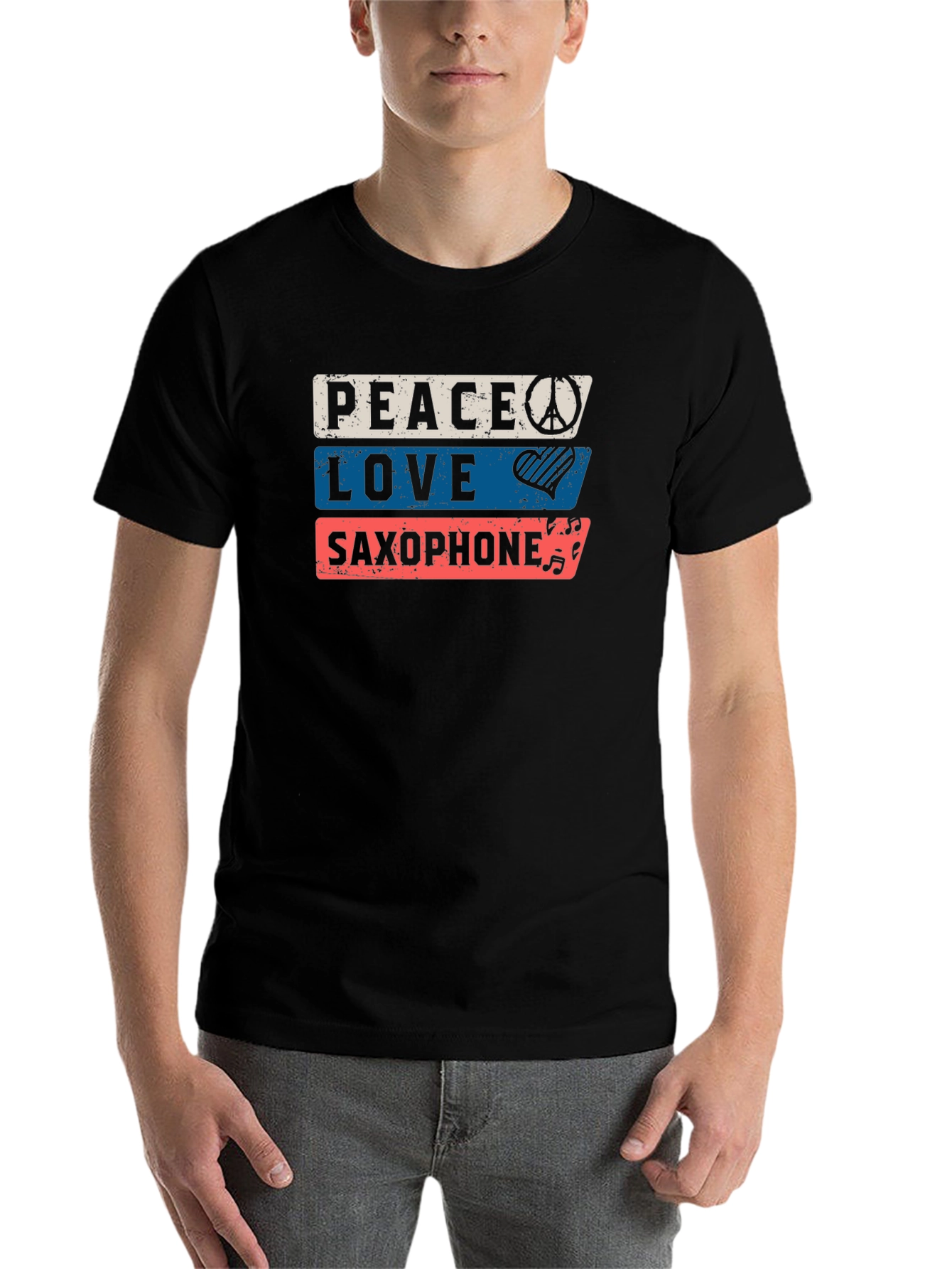 Black Peace Love Saxophone Graphic Tee view 7