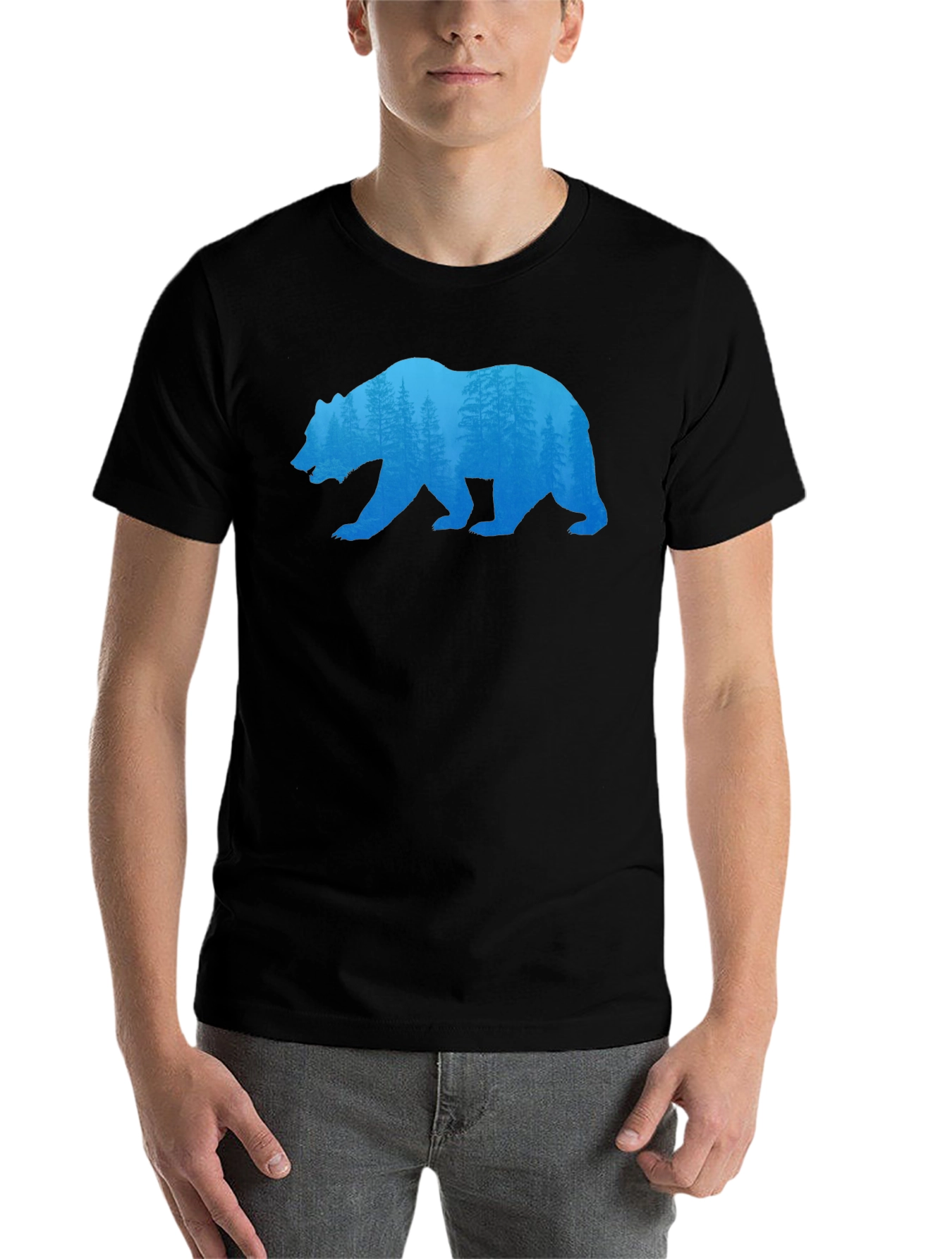 Black Bear Silhouette Forest Graphic Tee view 7