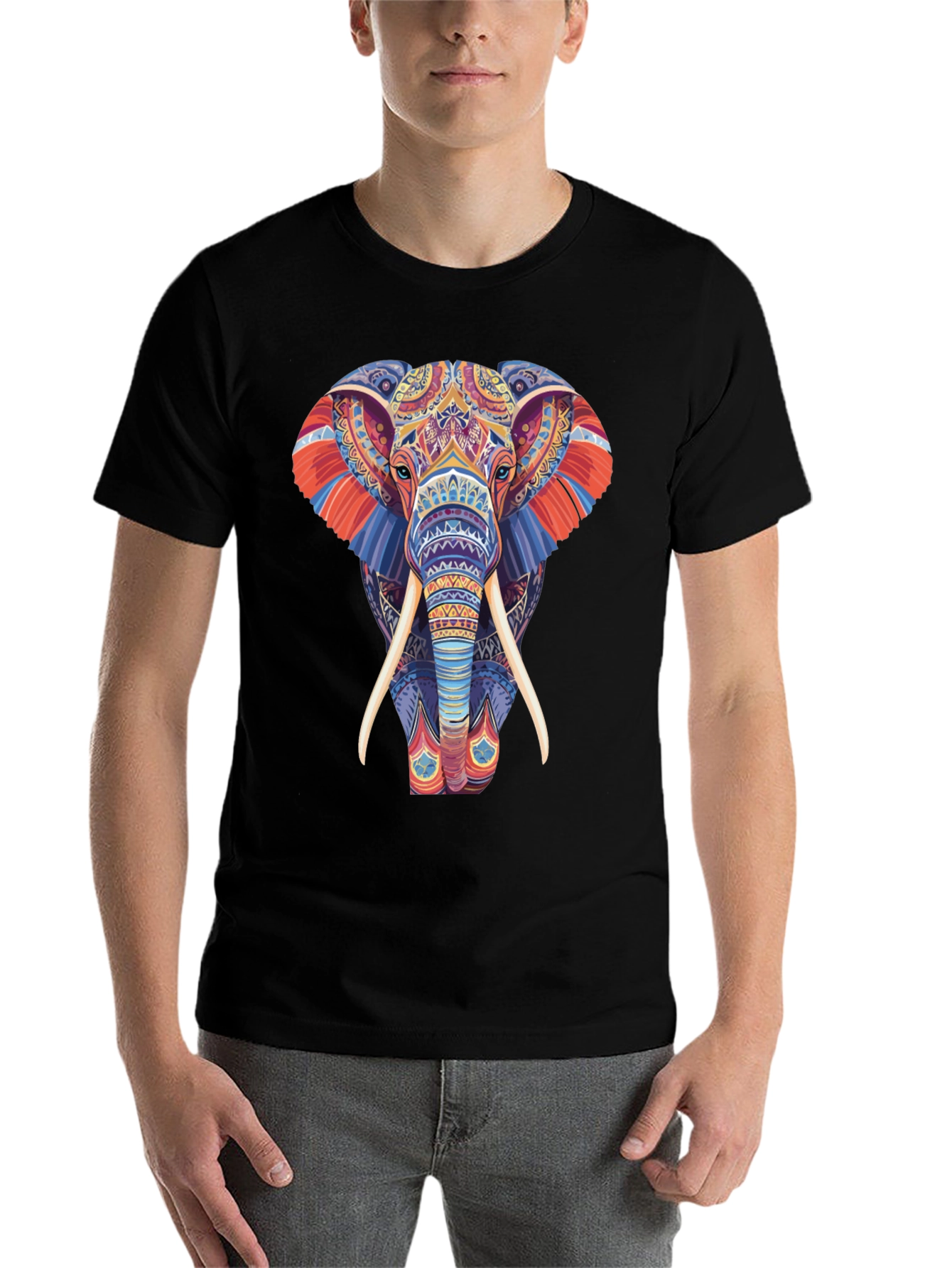 Black Elephant Graphic Tee - Vivid Pattern Print view 7