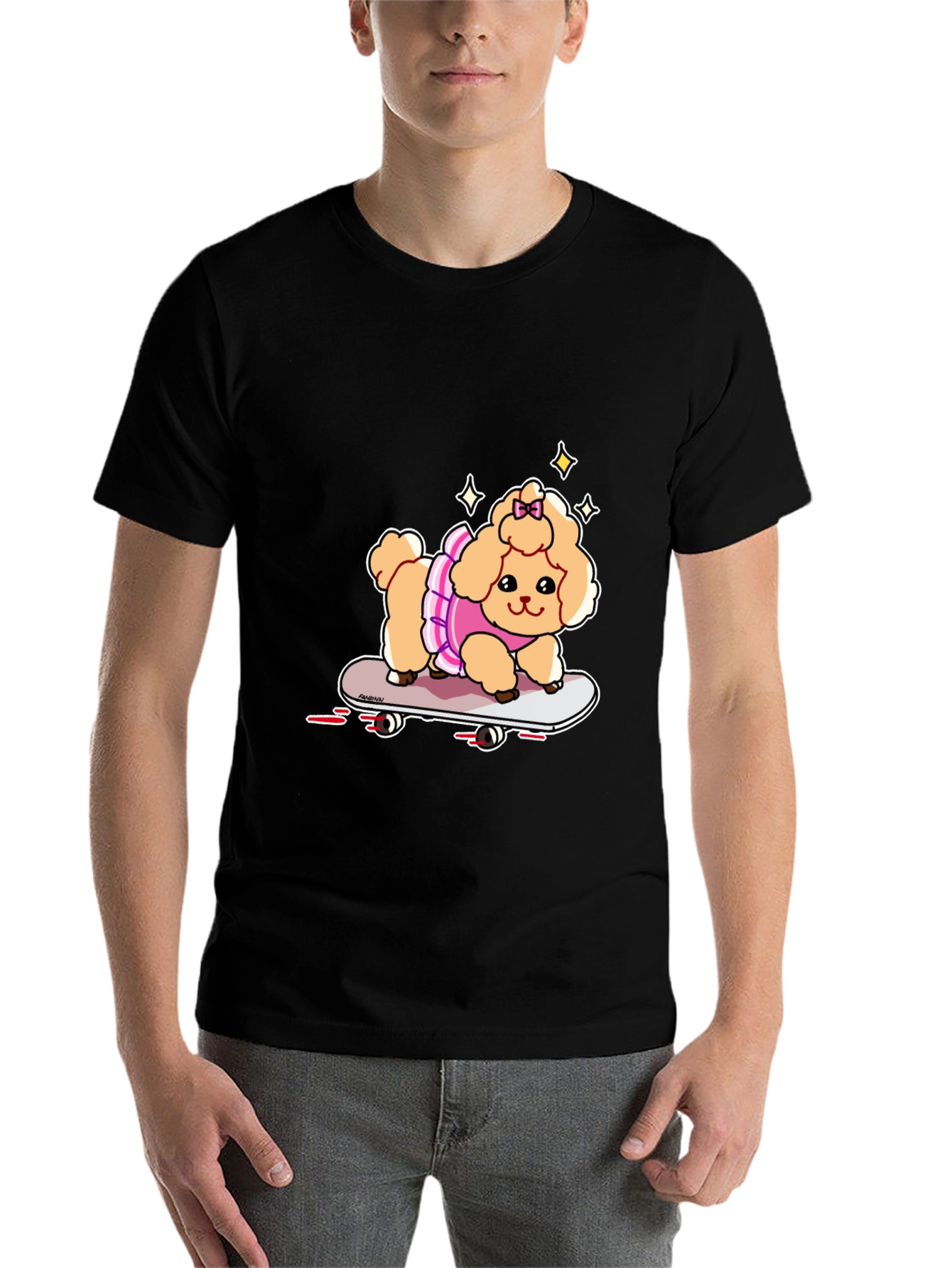 Black Cute Skateboard Poodle T-Shirt view 7