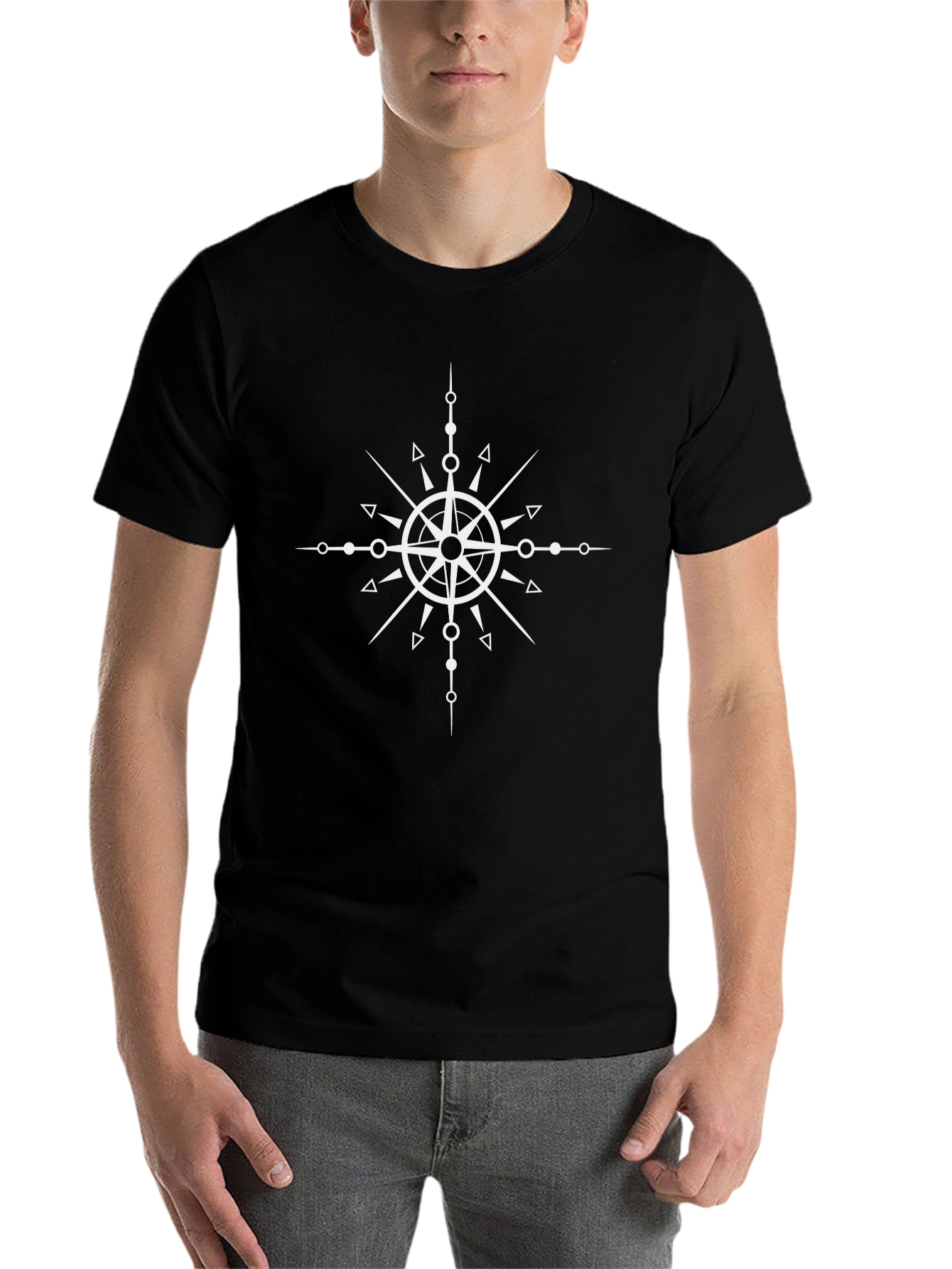 Black Compass Rose Graphic Black T-Shirt view 7