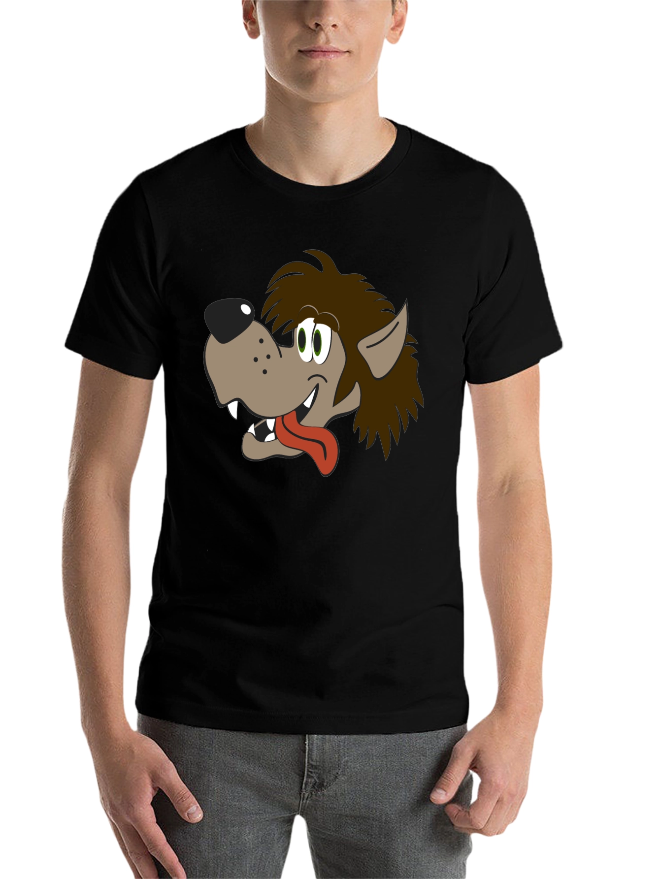 Black Cartoon Wolf Graphic Tee - Black Cotton Blend Shirt view 7
