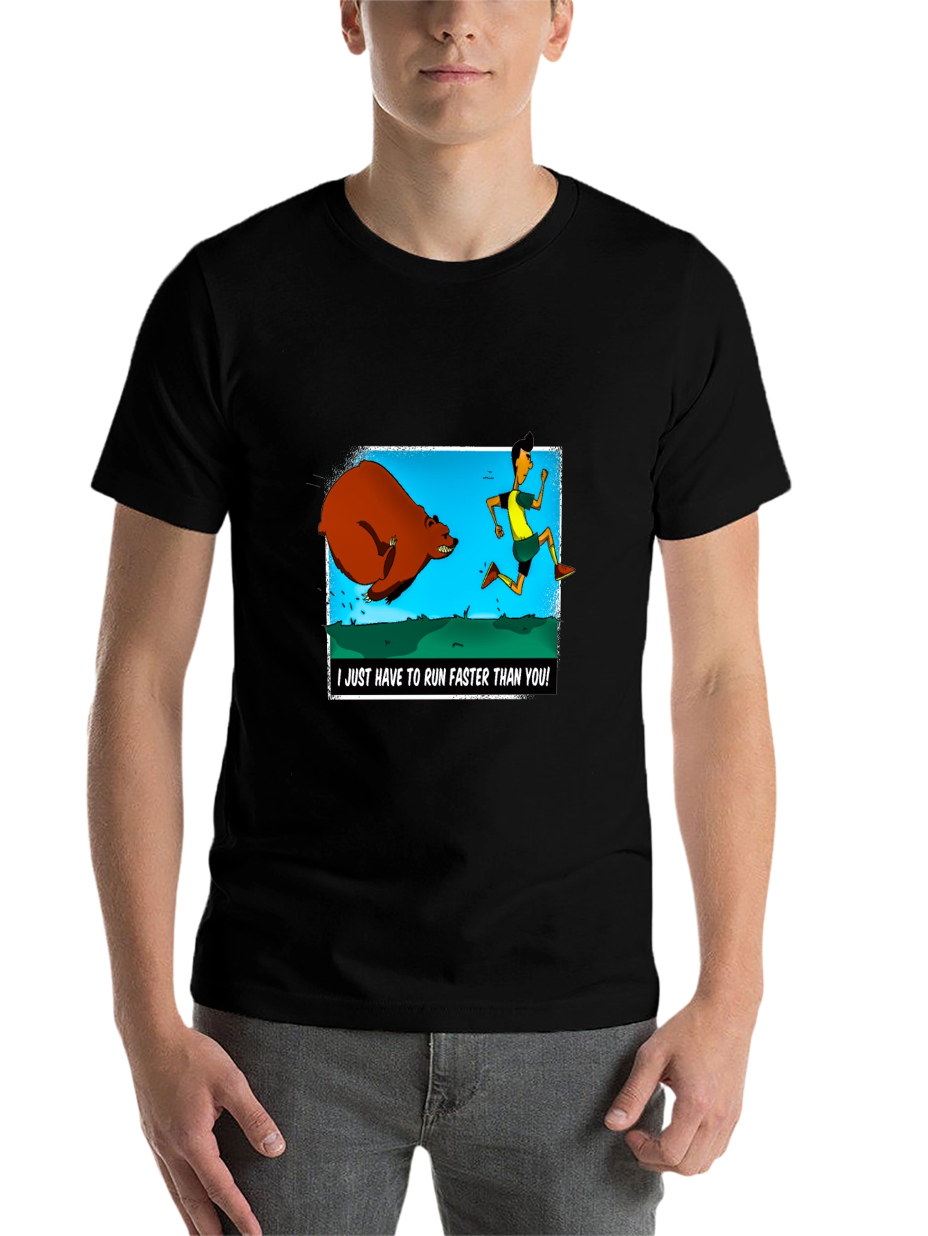 Black Run Faster Than You T-Shirt: Bear Chase Graphic Tee view 7