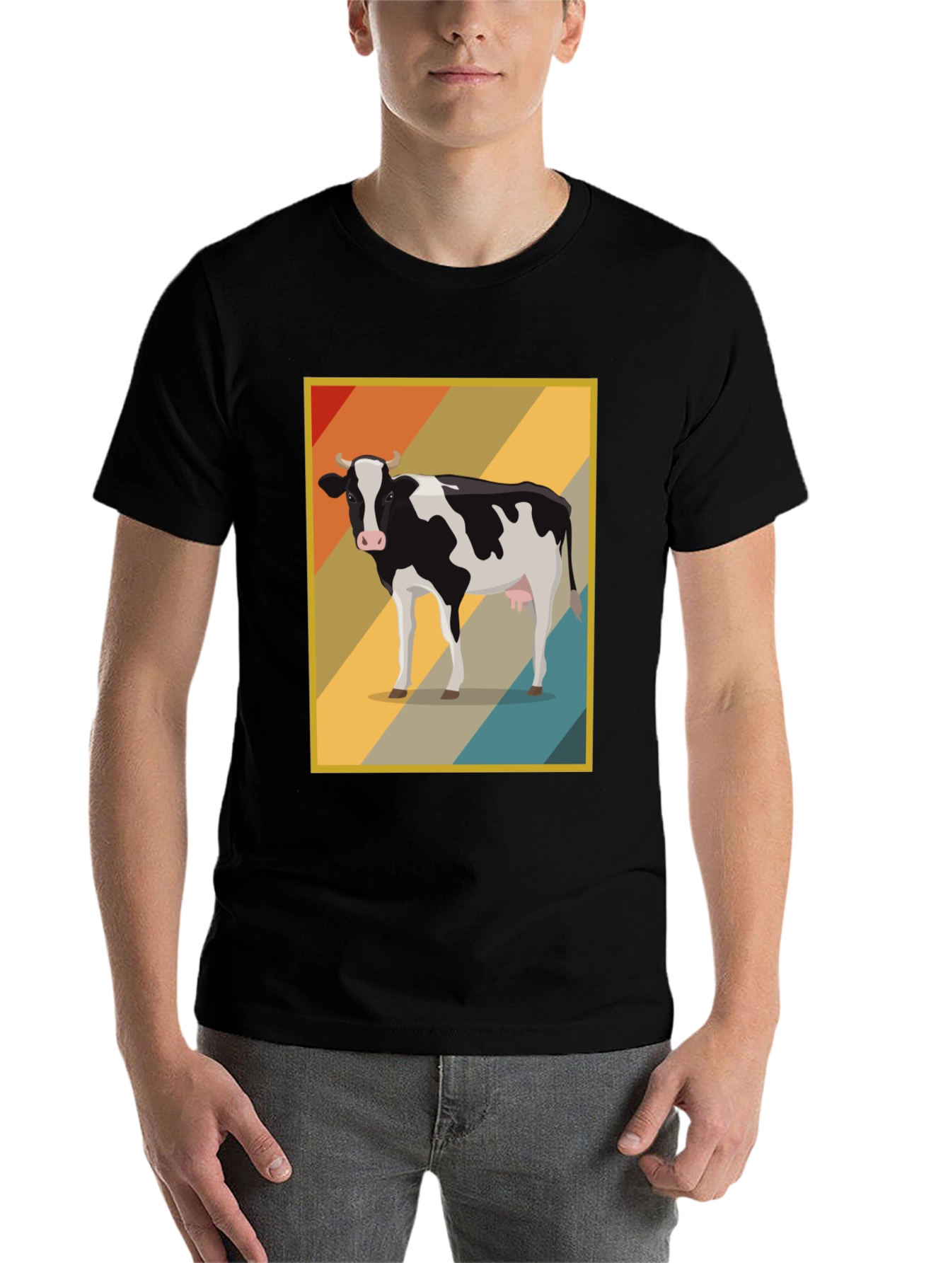 Black Retro Cow Graphic Tee - Farm Animal T-Shirt view 7