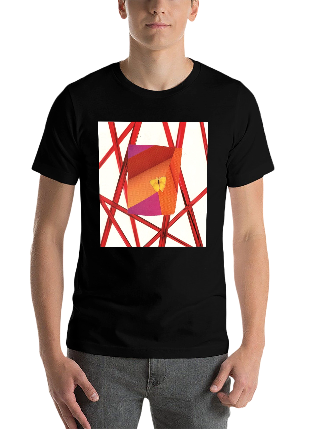 Black Abstract Art T-Shirt: Butterfly Graphic Tee view 7