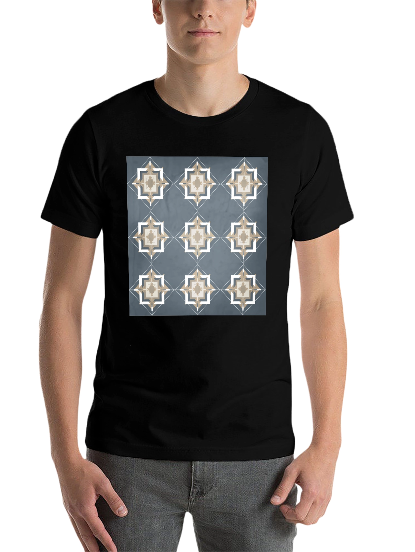 Black Geometric Star Pattern T-Shirt - Modern Style view 7
