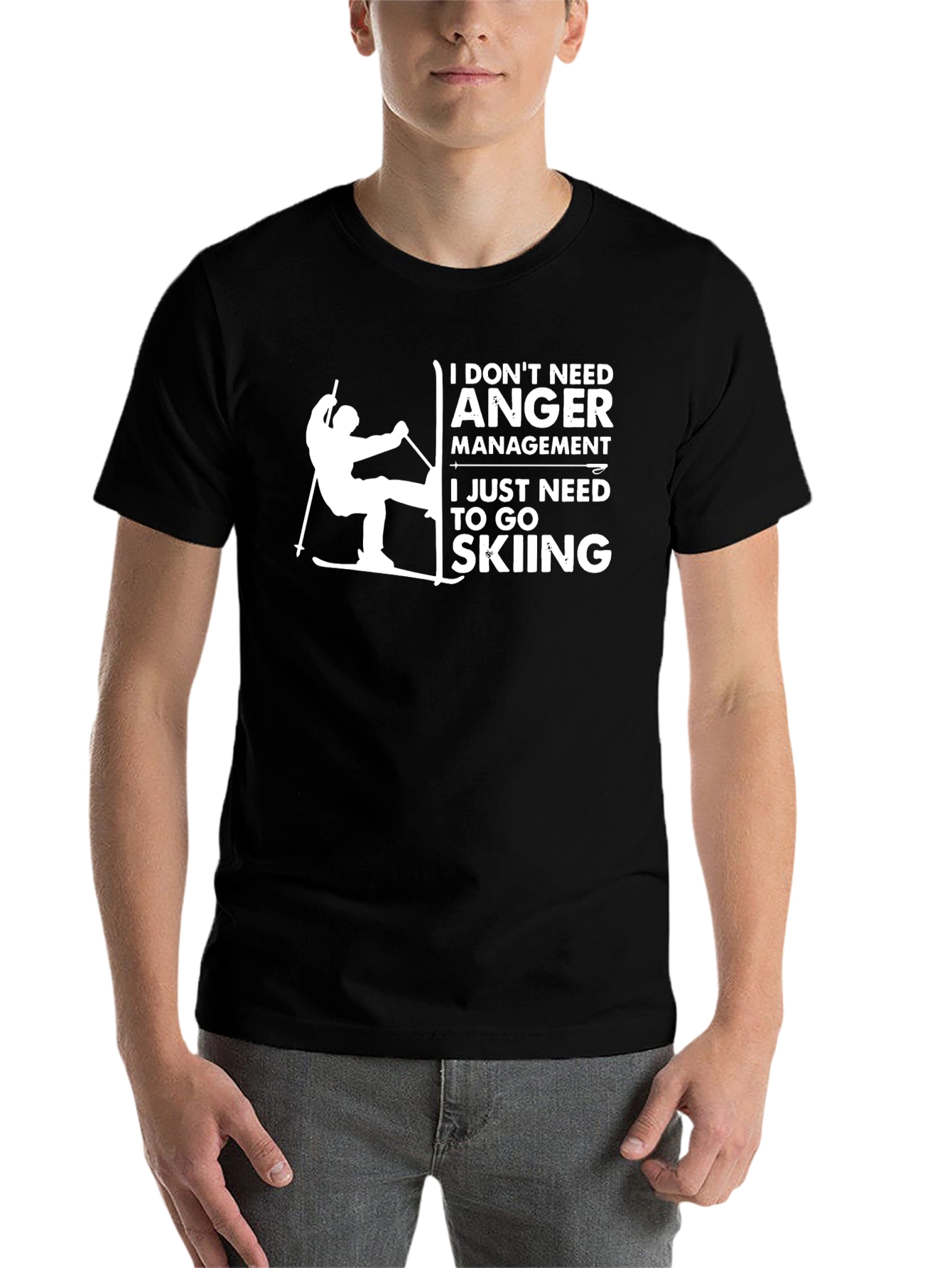 Black Funny Skiing T-Shirt - Anger Management Tee view 7