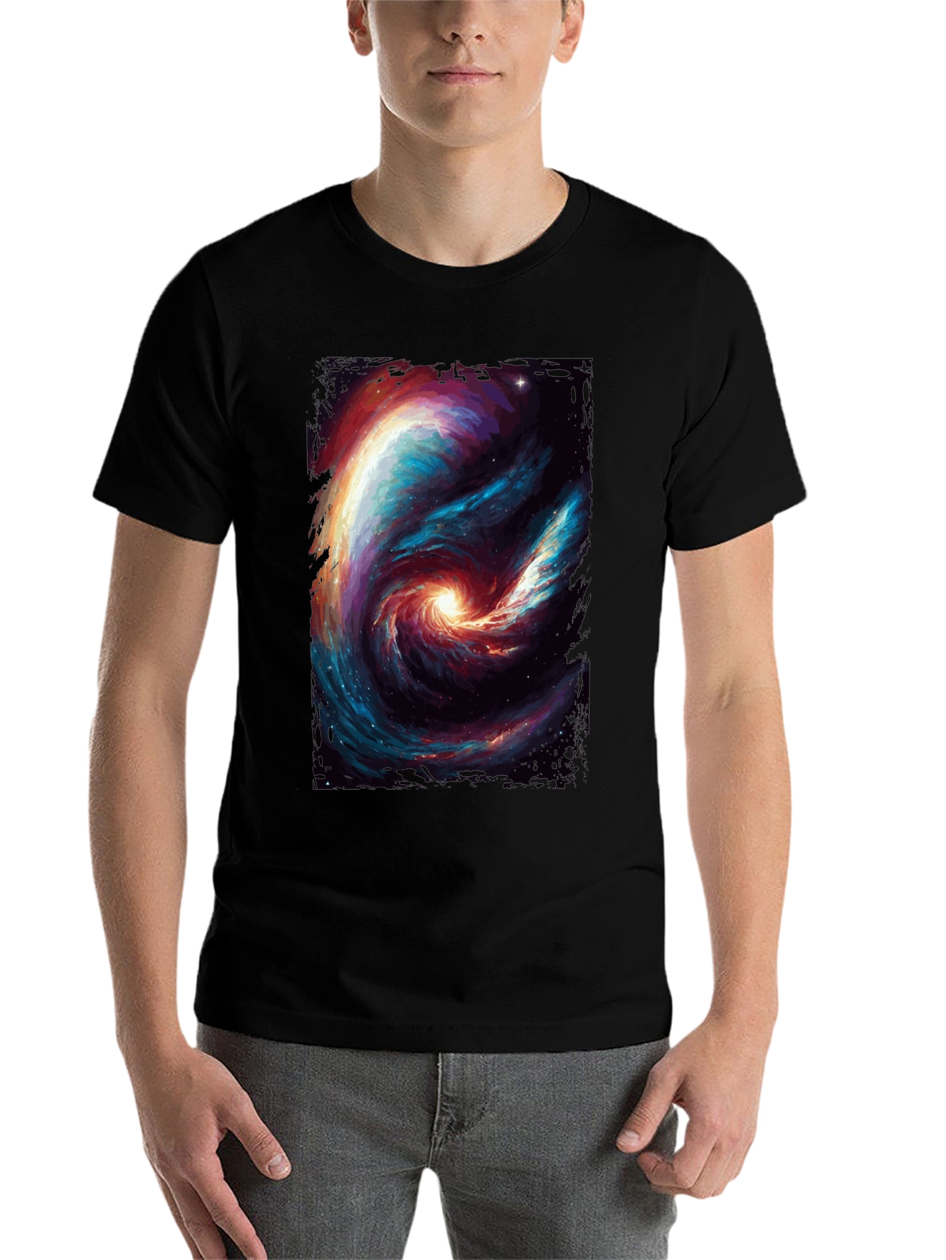 Black Cosmic Galaxy Swirl Graphic T-Shirt - Black view 7
