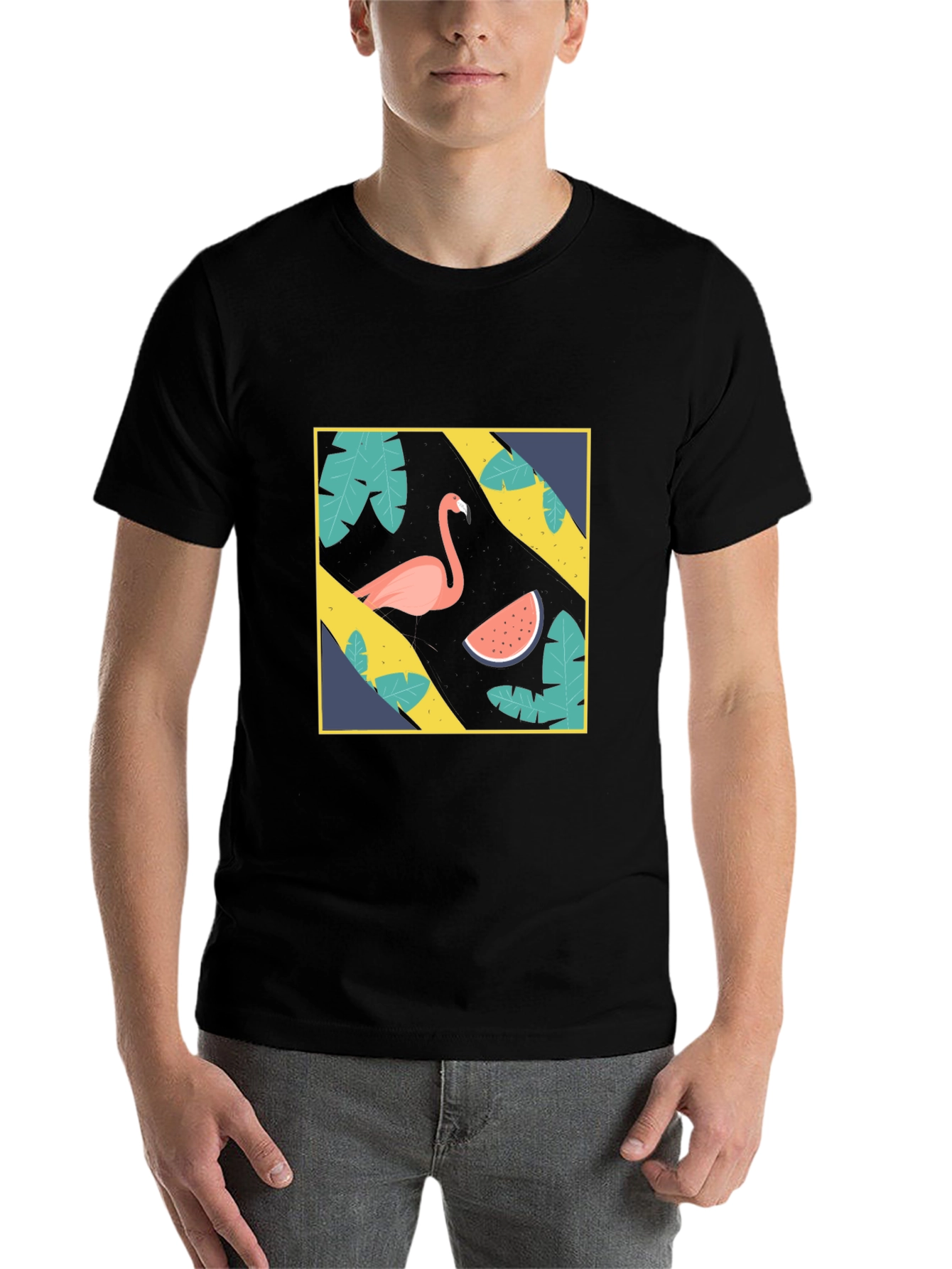 Black Tropical Flamingo Graphic Tee view 7