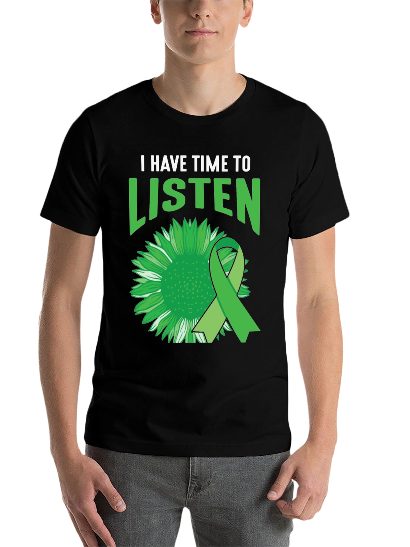 Black I Have Time to Listen Mental Health T-Shirt view 7