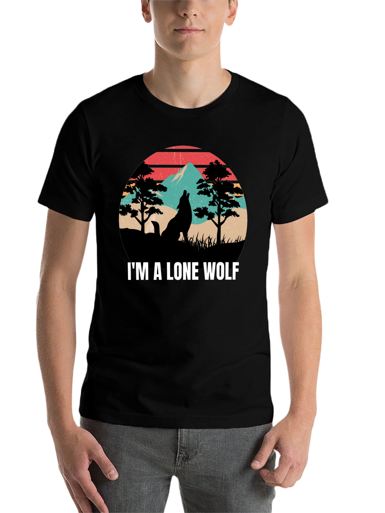 Black Lone Wolf Graphic Tee - Nature Inspired Design view 7