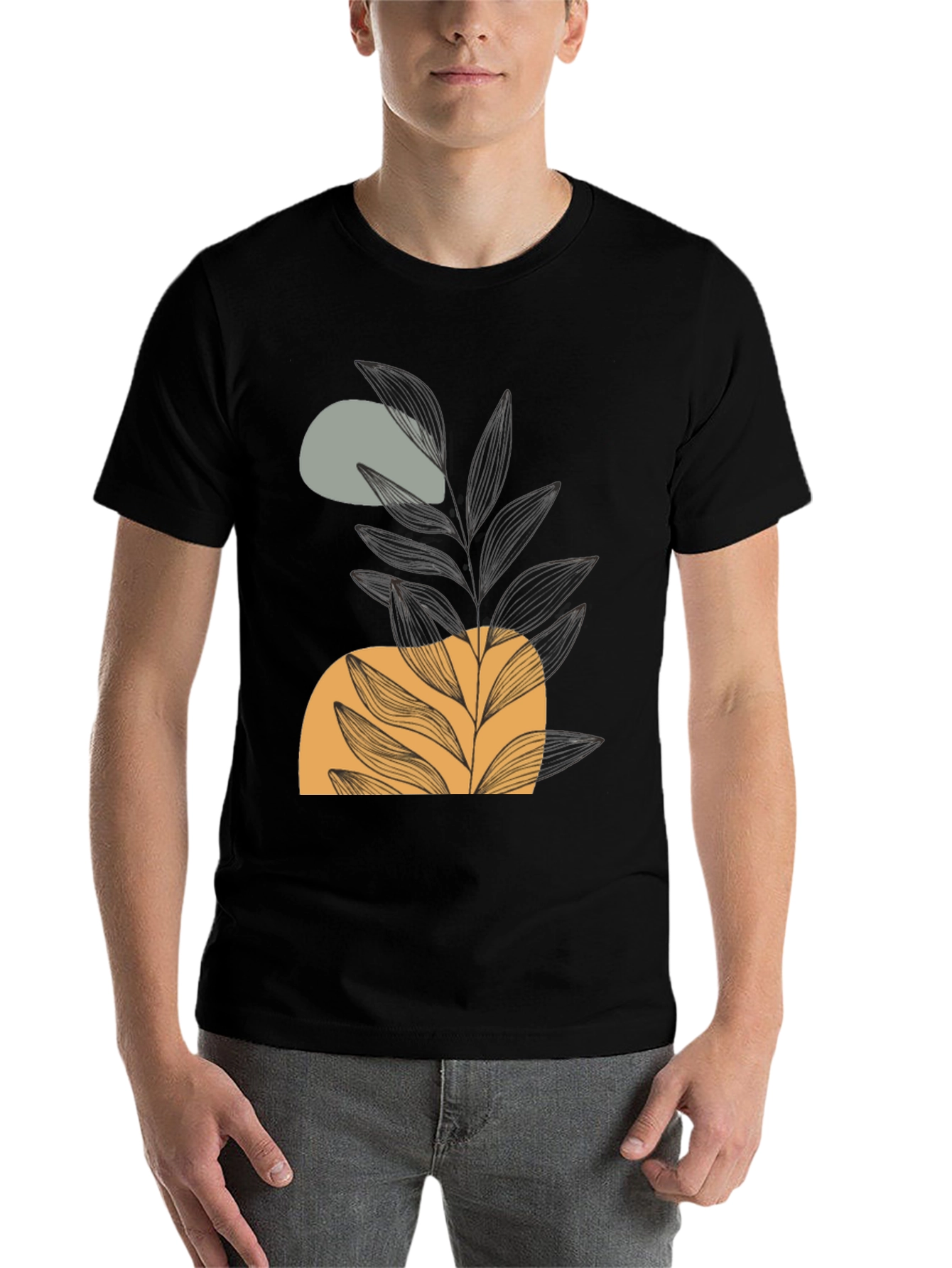 Black Abstract Plant Graphic Tee - Modern Casual Style view 7