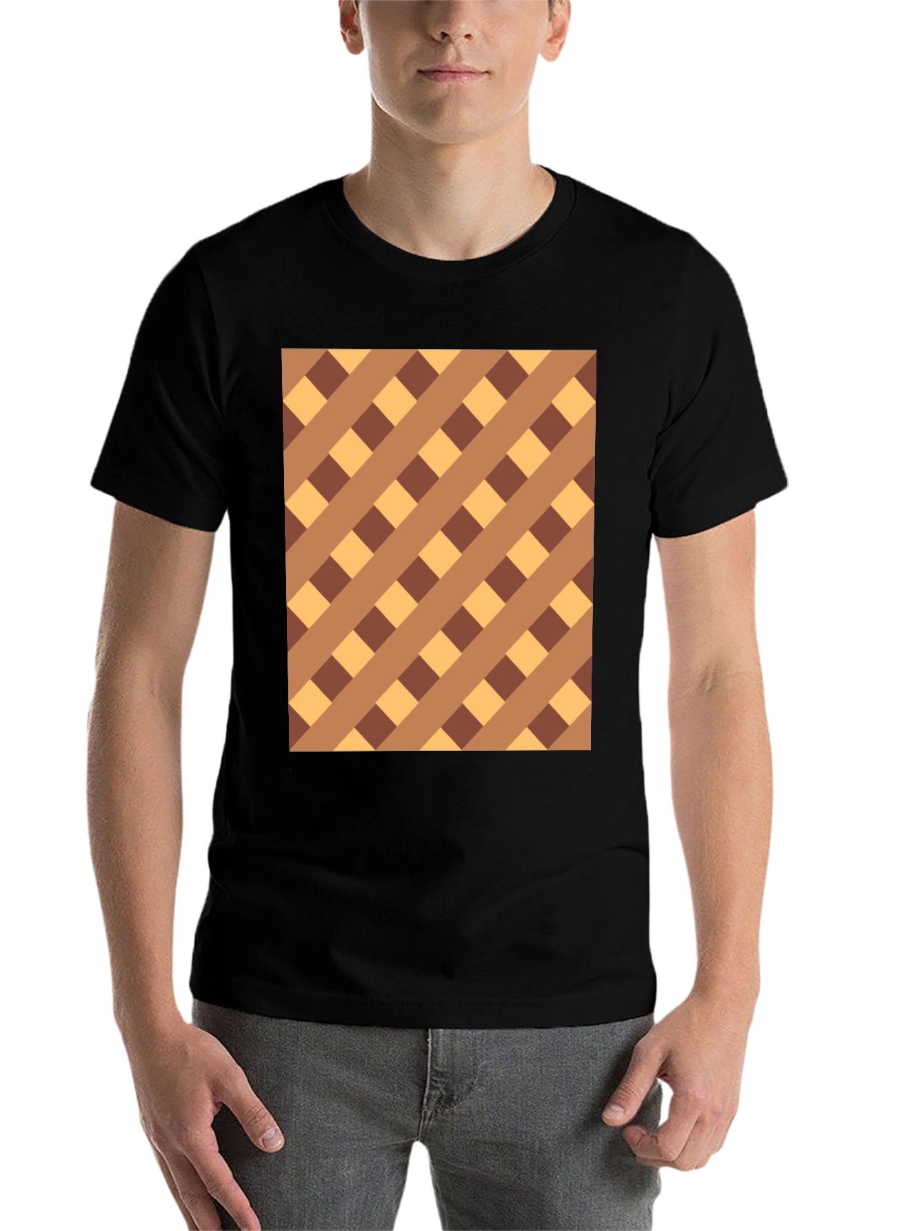 Black Brown Checkered Pattern Black Tee view 7