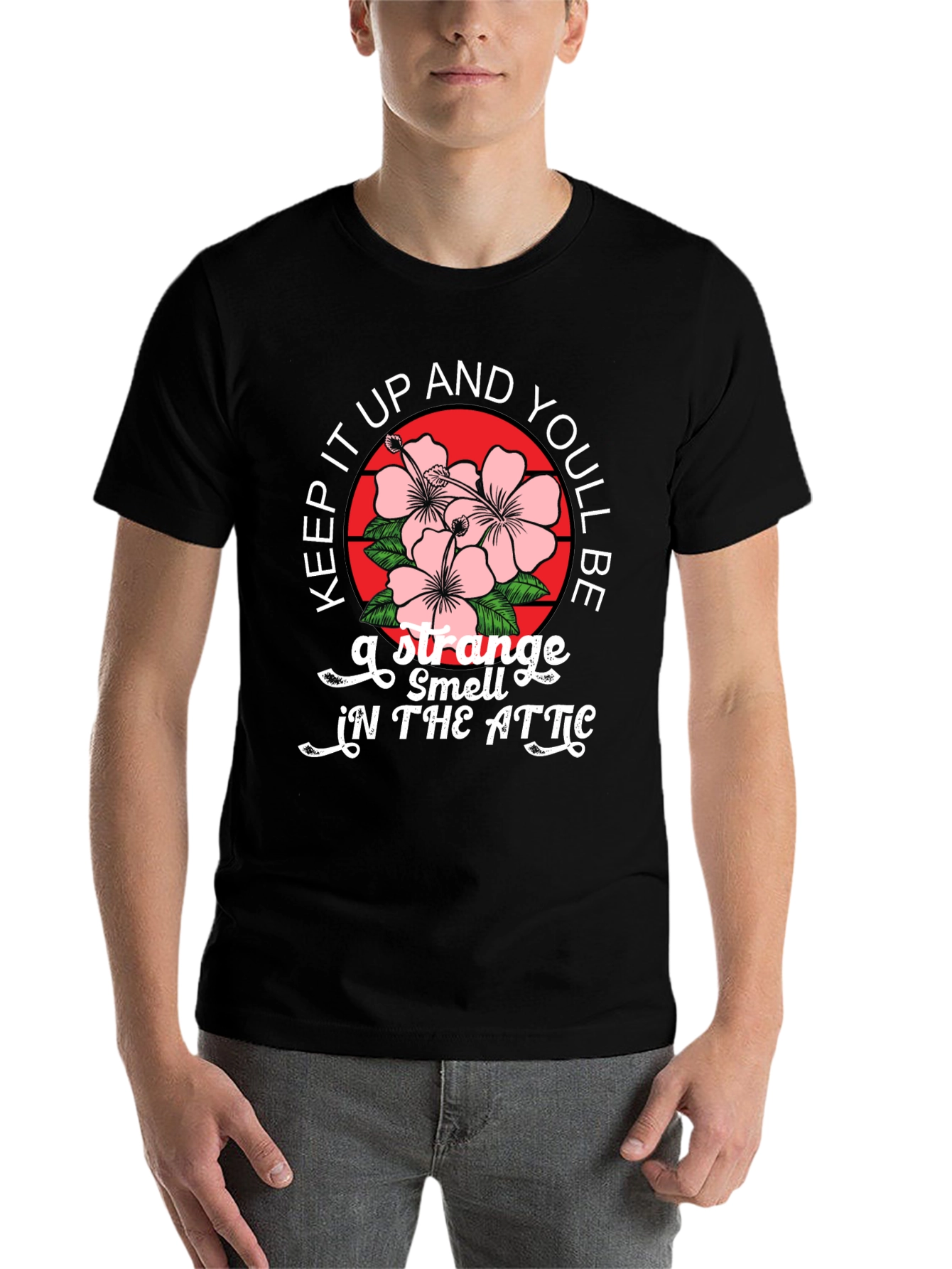 Black Keep It Up Strange Smell In The Attic Graphic T-Shirt view 7