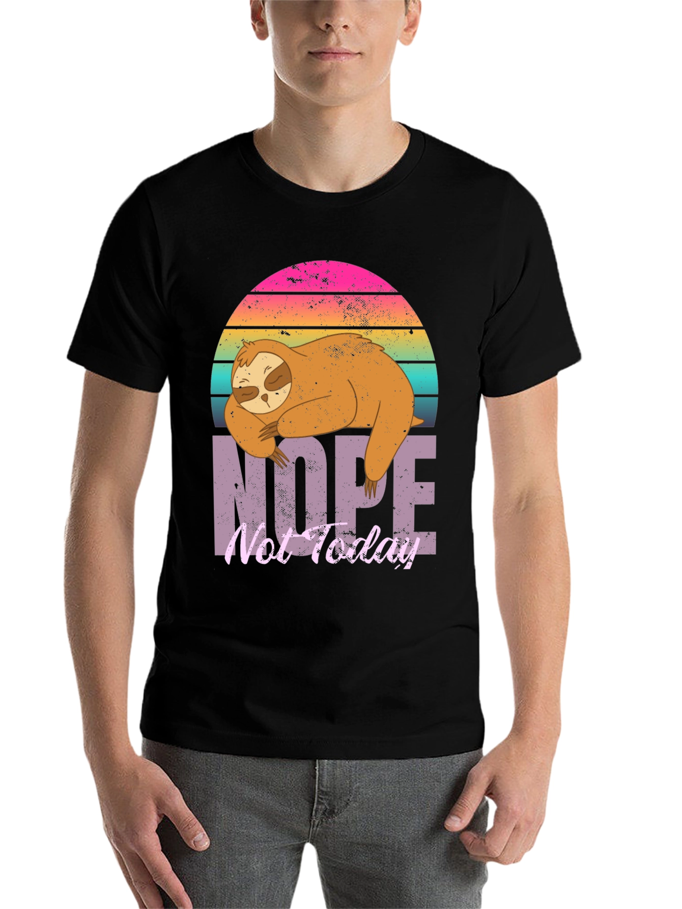 Black Nope Not Today Sloth Graphic T-Shirt view 7