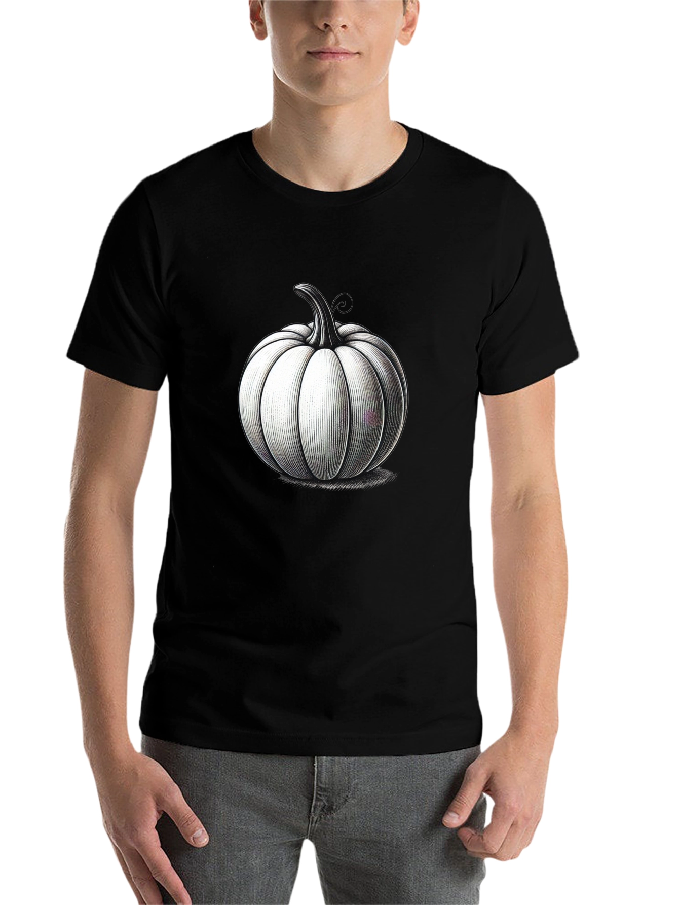 Black Black T-Shirt with Pumpkin Design view 7