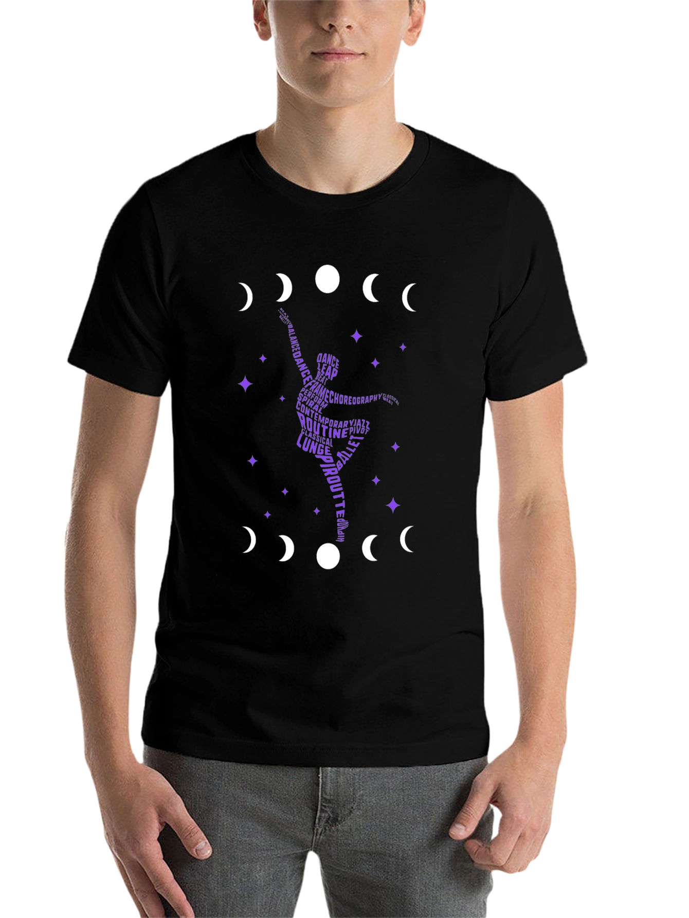Black Dance Silhouette T-Shirt - Moon Phase Design view 7