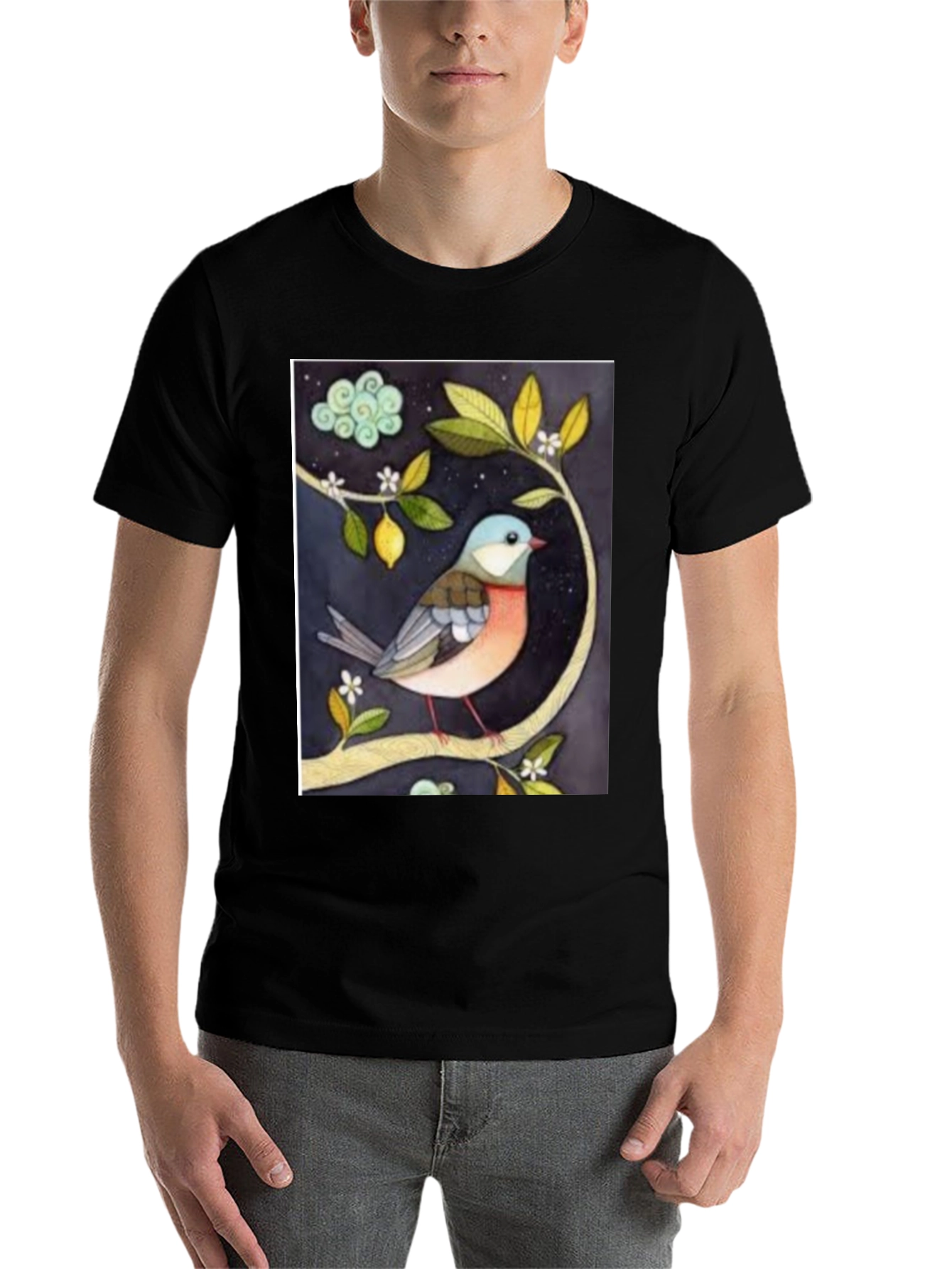 Black Bird on Branch Graphic T-Shirt view 7