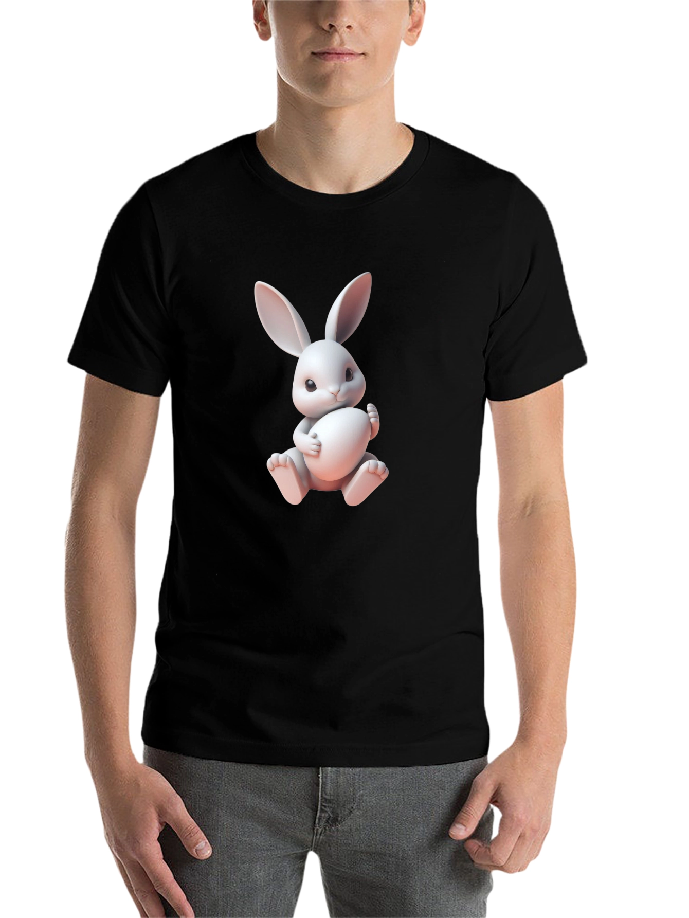 Black Cute Bunny Graphic Tee - Soft Cotton Blend view 7