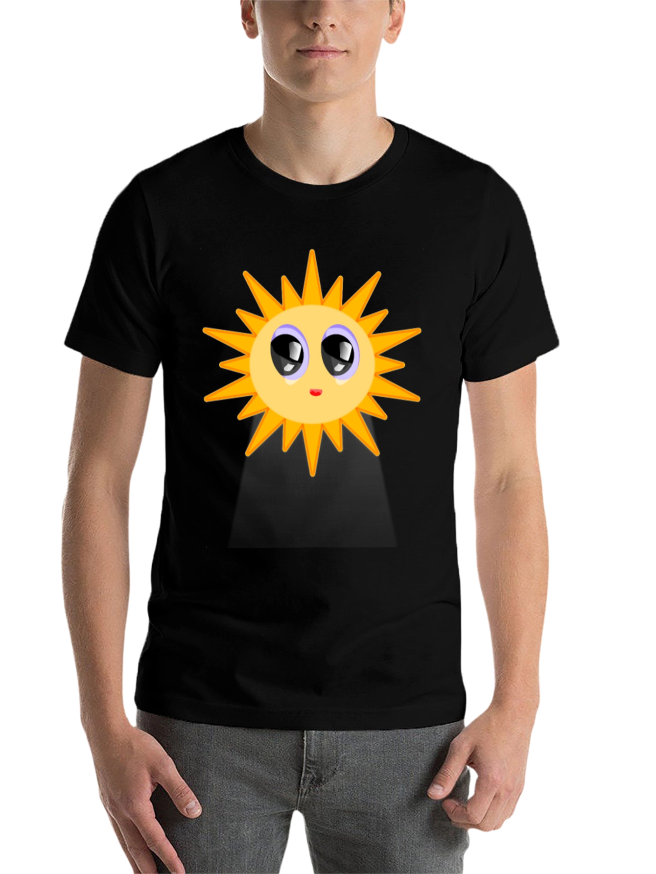 Black Cute Sun Graphic T-Shirt - Black Cotton Blend view 7