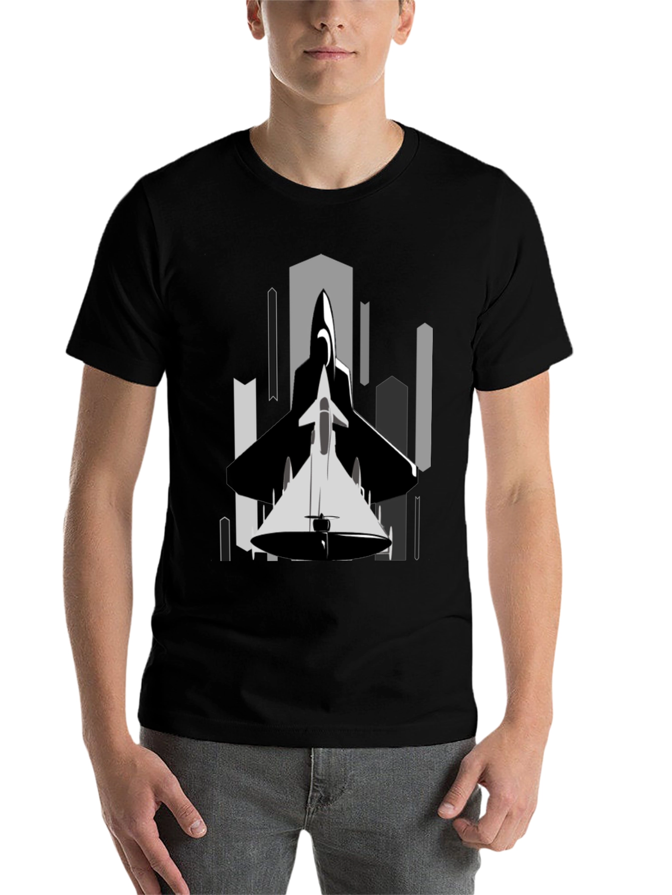 Black Stealth Jet Graphic Tee - Urban Style Black T-Shirt view 7