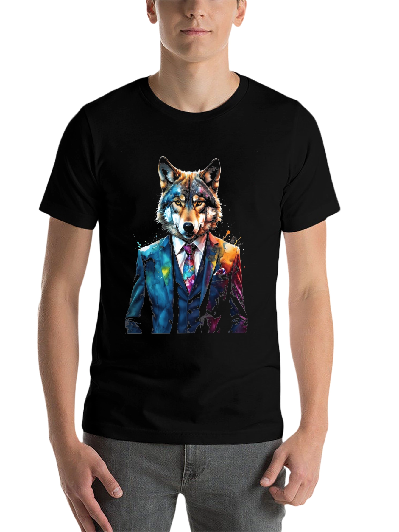 Black Wolf in Suit Graphic Tee - Unique Animal Design view 7