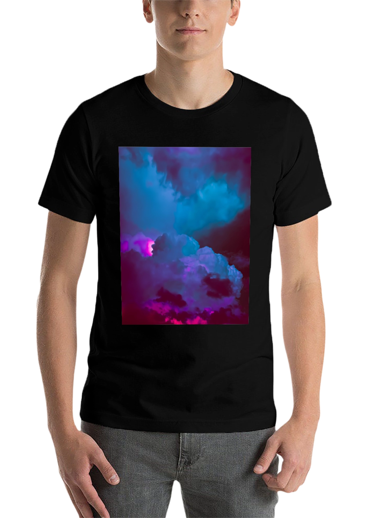 Black Vaporwave Clouds Graphic Tee - Black Cotton T-Shirt view 7