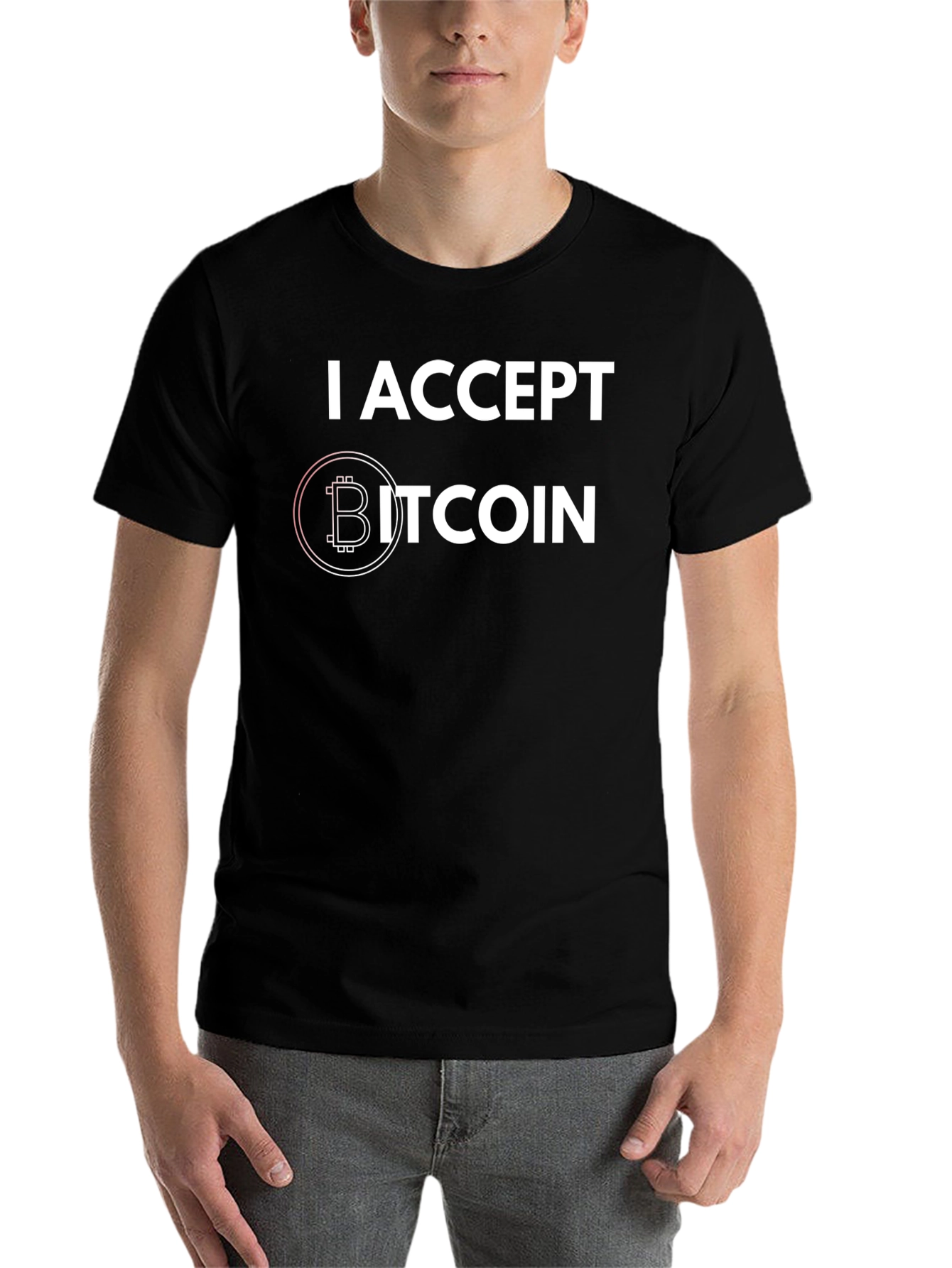 Black I Accept Bitcoin Black T-Shirt view 7