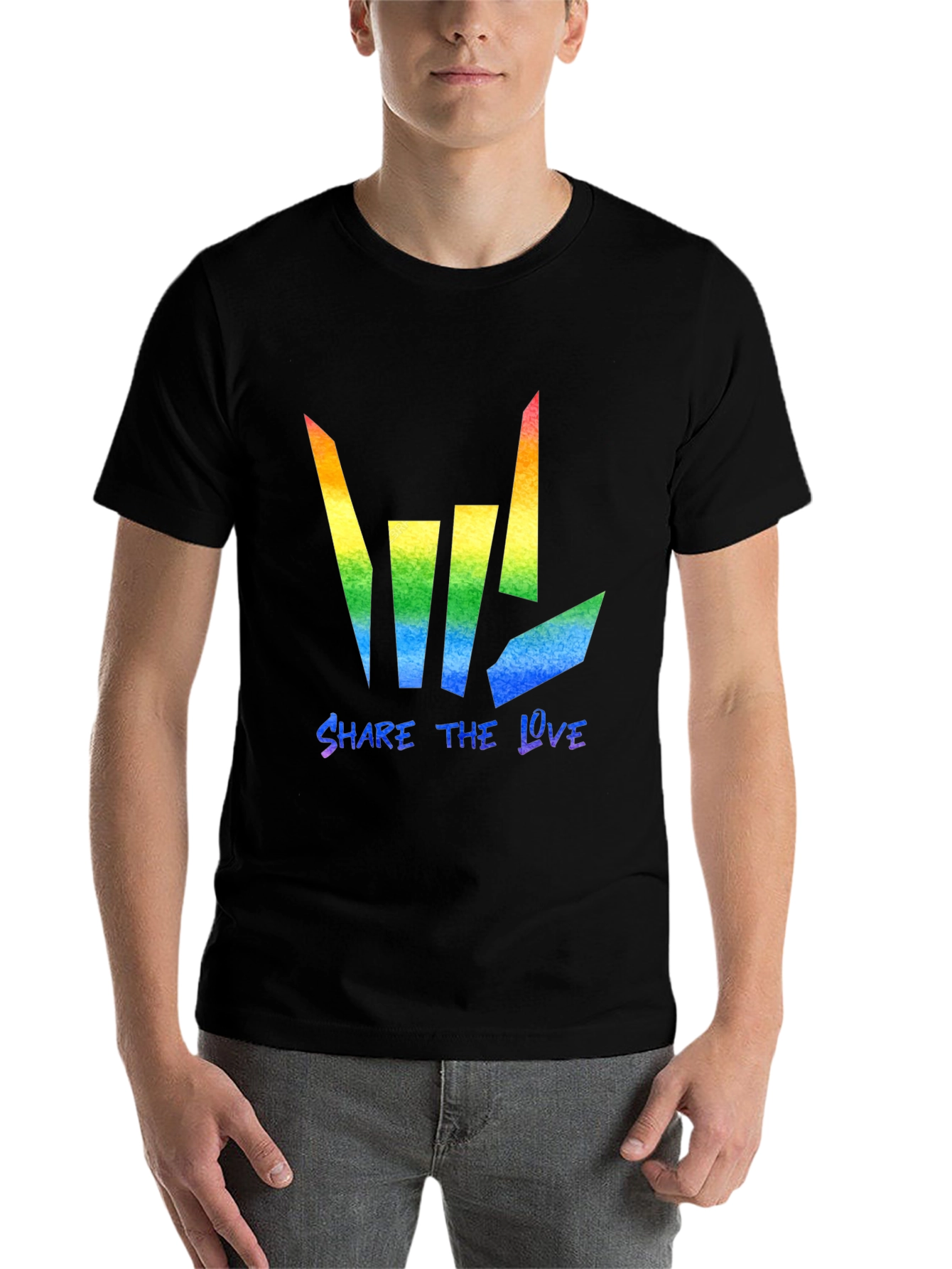 Black Share the Love Rainbow Graphic Tee - Black Cotton Blend view 7