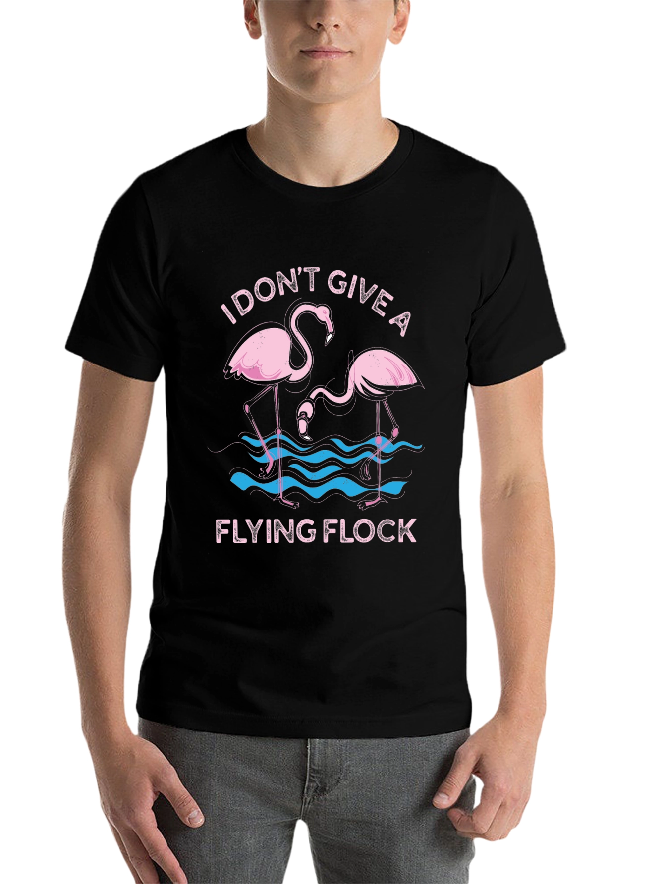 Black Funny Flamingo Graphic T-Shirt - I Don't Give a Flying Flock Tee view 7