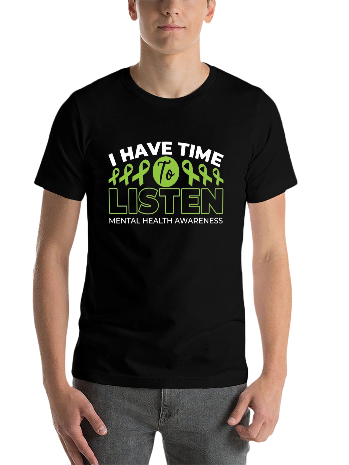 Black I Have Time To Listen Mental Health Awareness T-Shirt view 7
