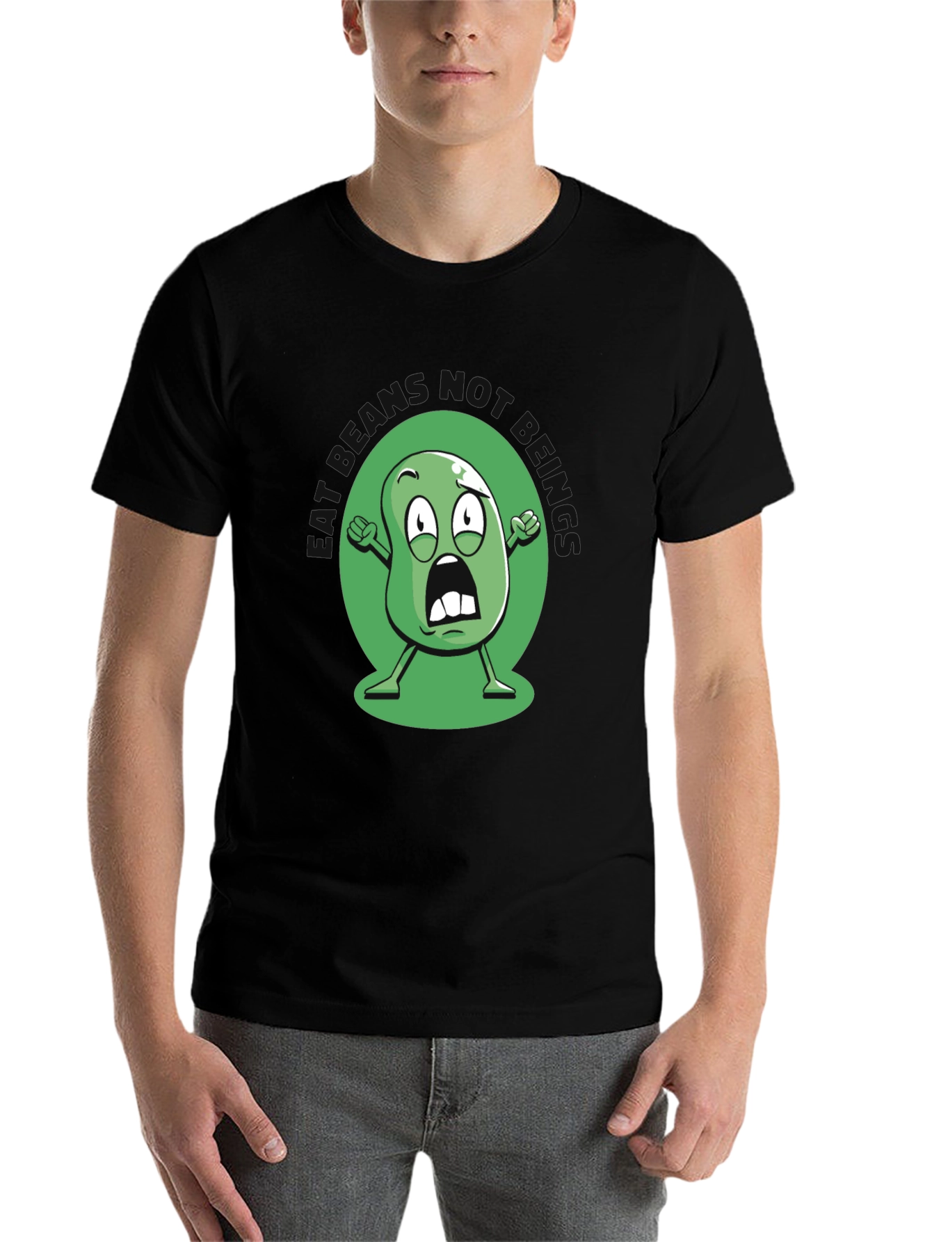 Black Funny Cartoon Bean Graphic T-Shirt view 7