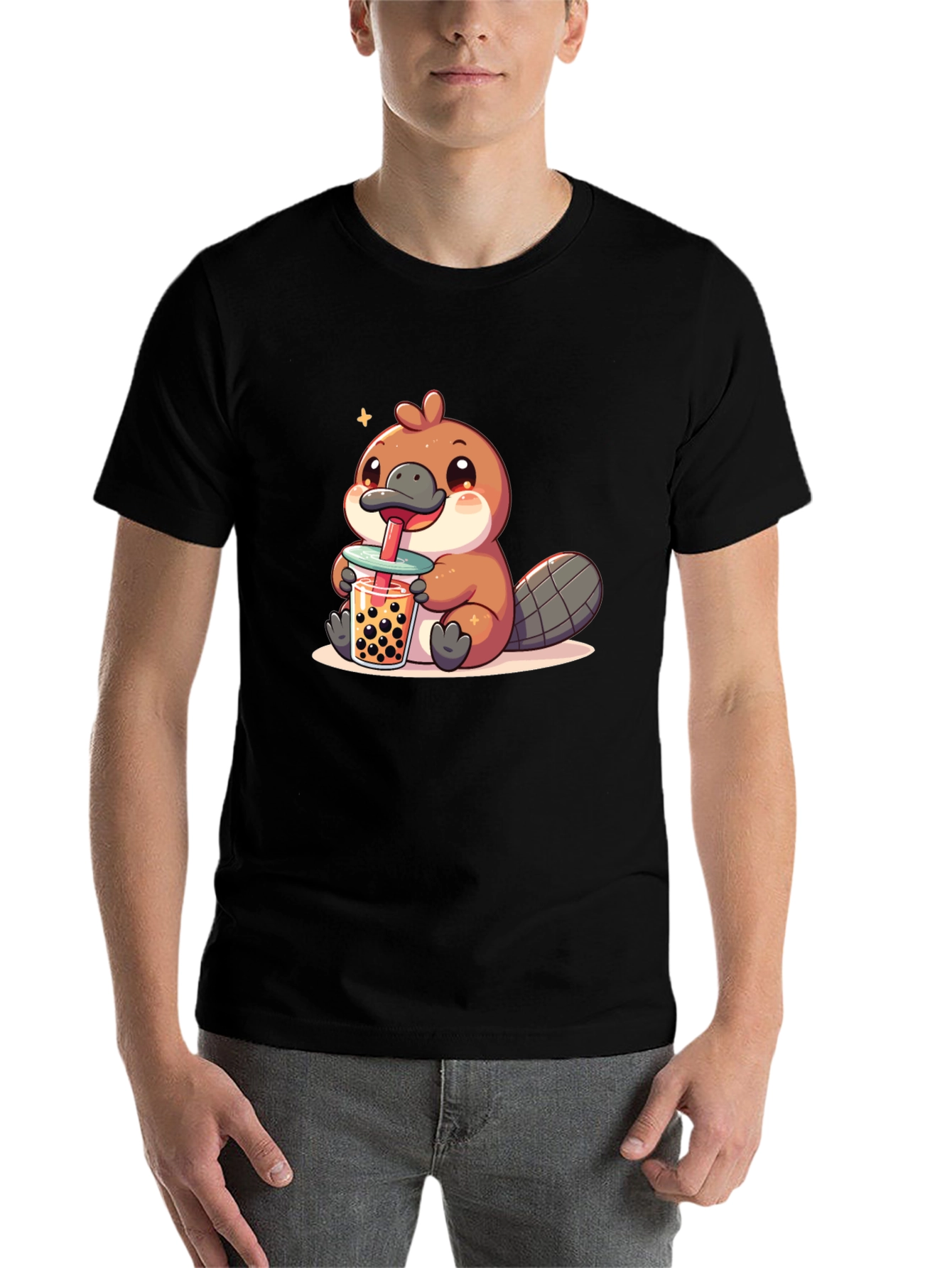 Black Cute Beaver Boba Tea Graphic Tee view 7