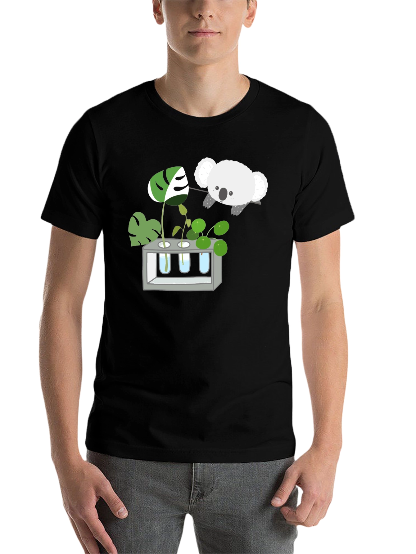 Black Koala & Plant Lover Black T-Shirt view 7
