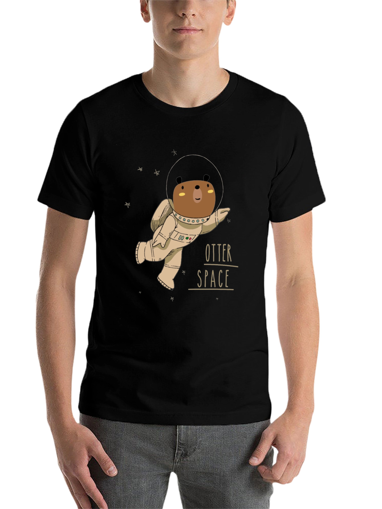 Black Otter Space Black T-Shirt - Astronaut Bear Design view 7