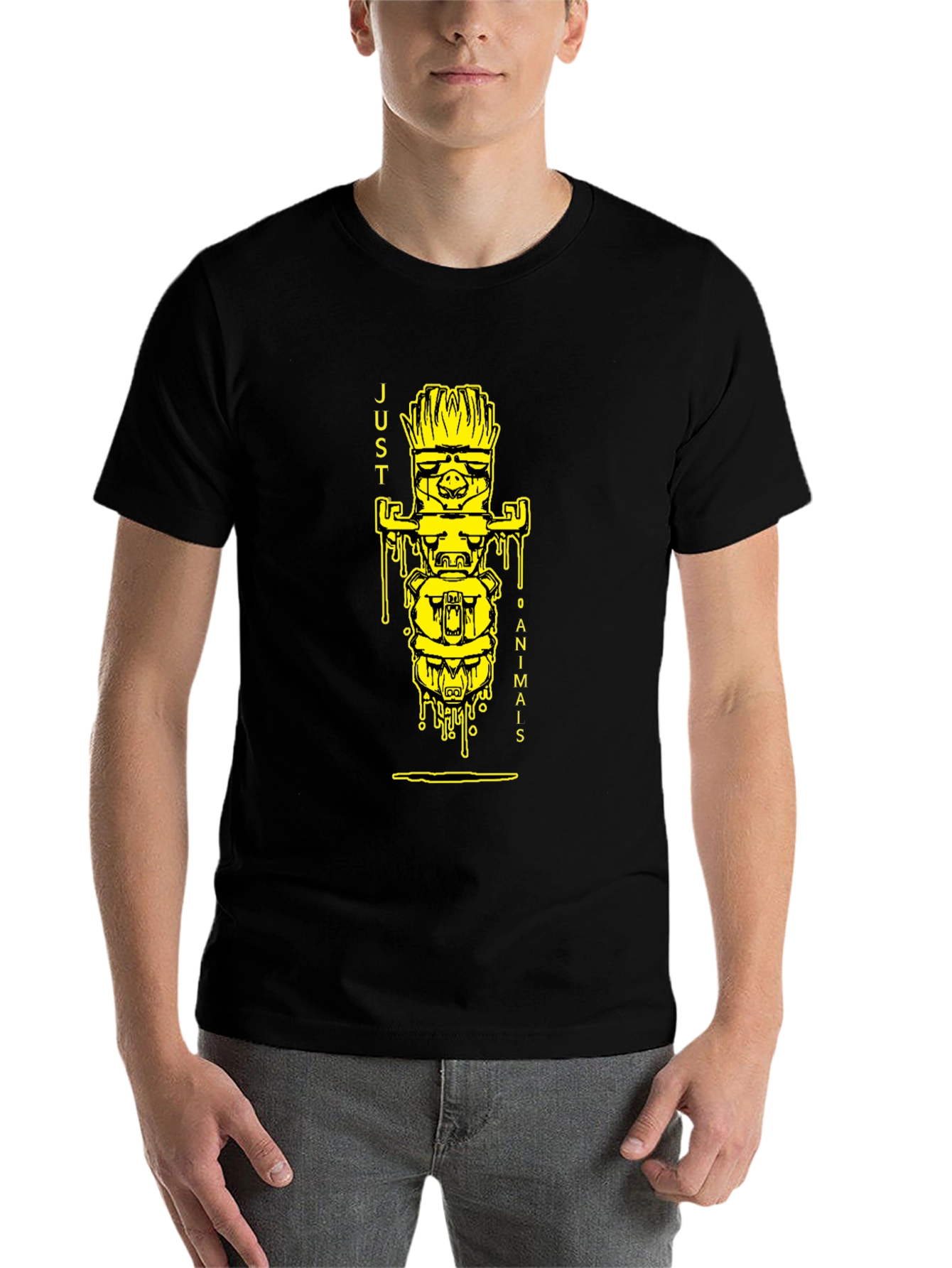 Black Black T-Shirt with 'Just 0 Animais' Totem Design view 7