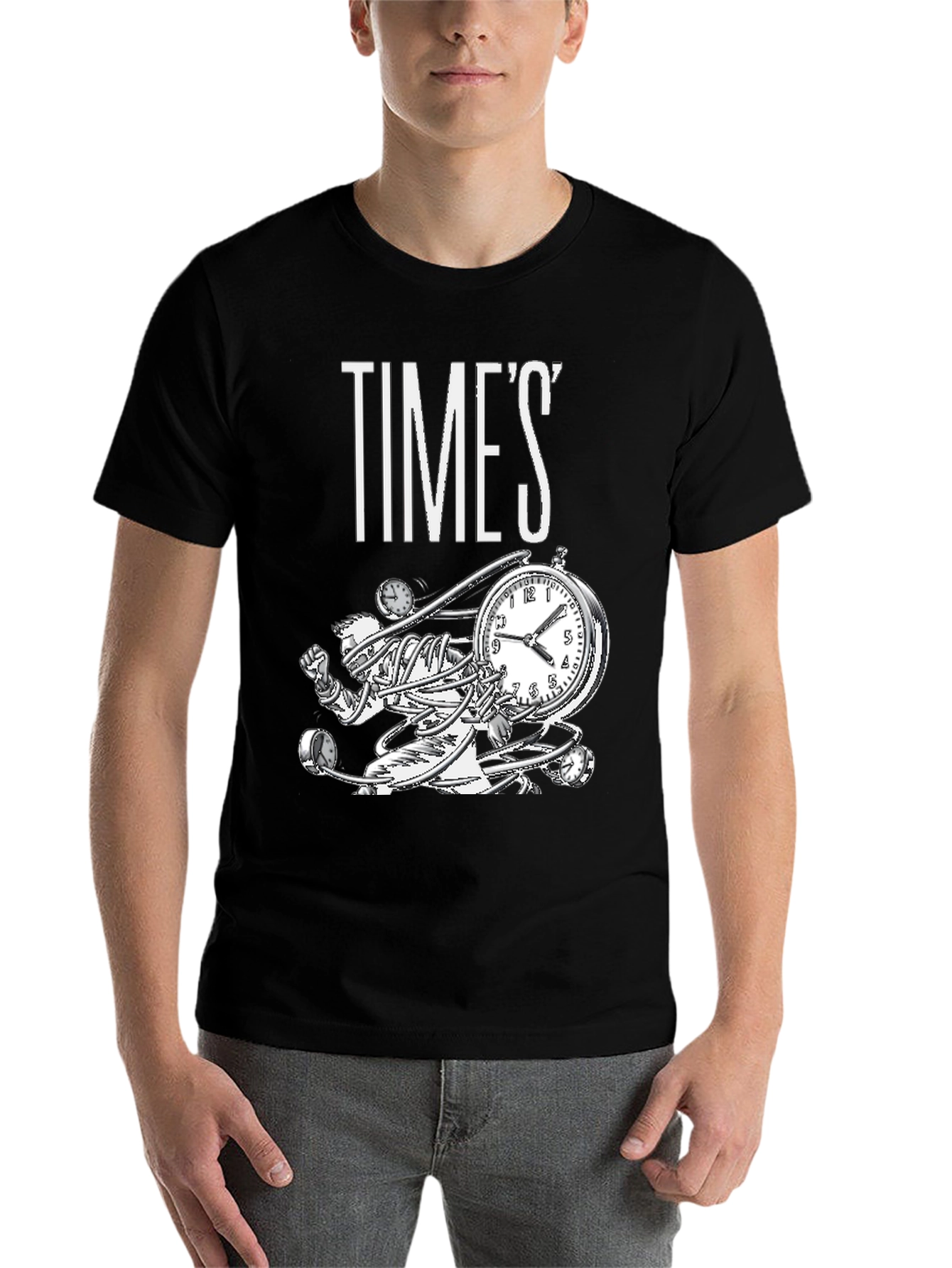 Black Time Warp Graphic Tee - Black Cotton T-Shirt view 7