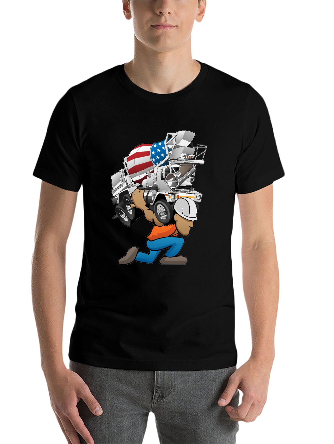 Black USA Cement Truck Cartoon T-Shirt view 7